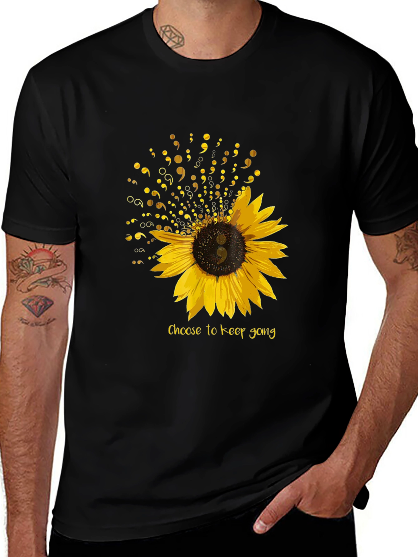 Variant 8 of Semicolon Sunflower Graphic T-Shirt - Choose to Keep Going