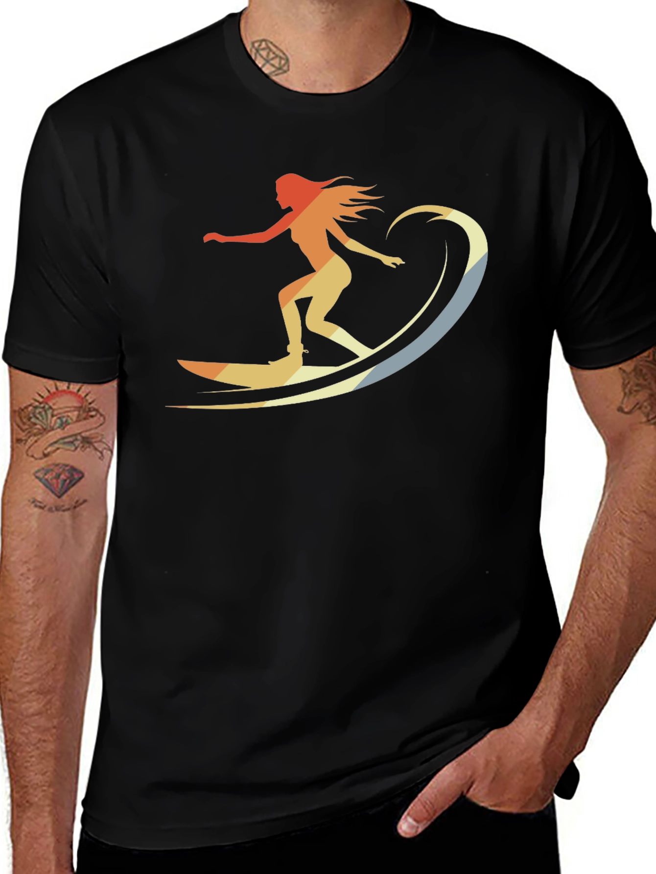 Variant 18 of Retro Surfer Girl Graphic Tee - Black