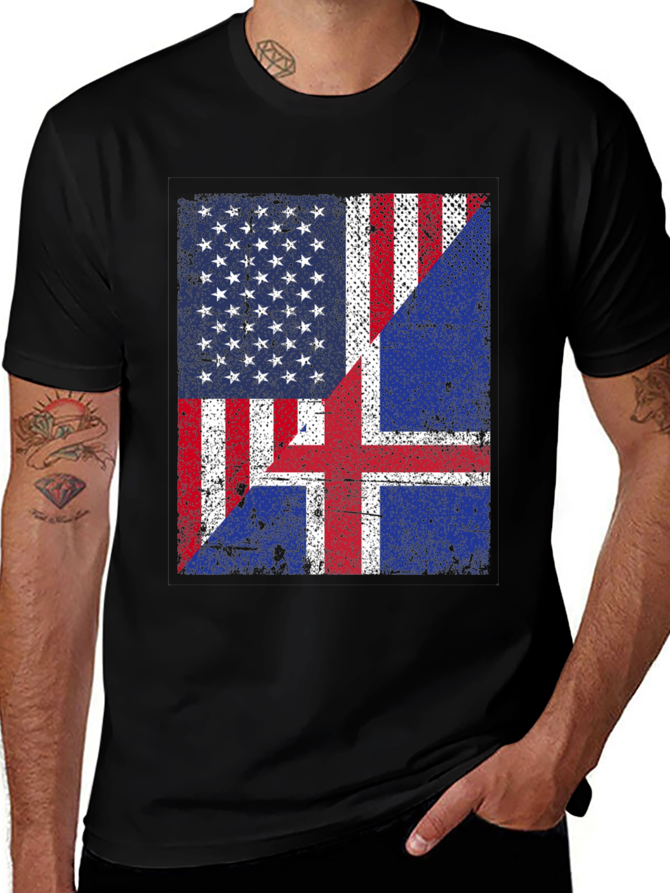 Variant 24 of USA & Iceland Flag Graphic Tee - Patriotic Fusion T-Shirt