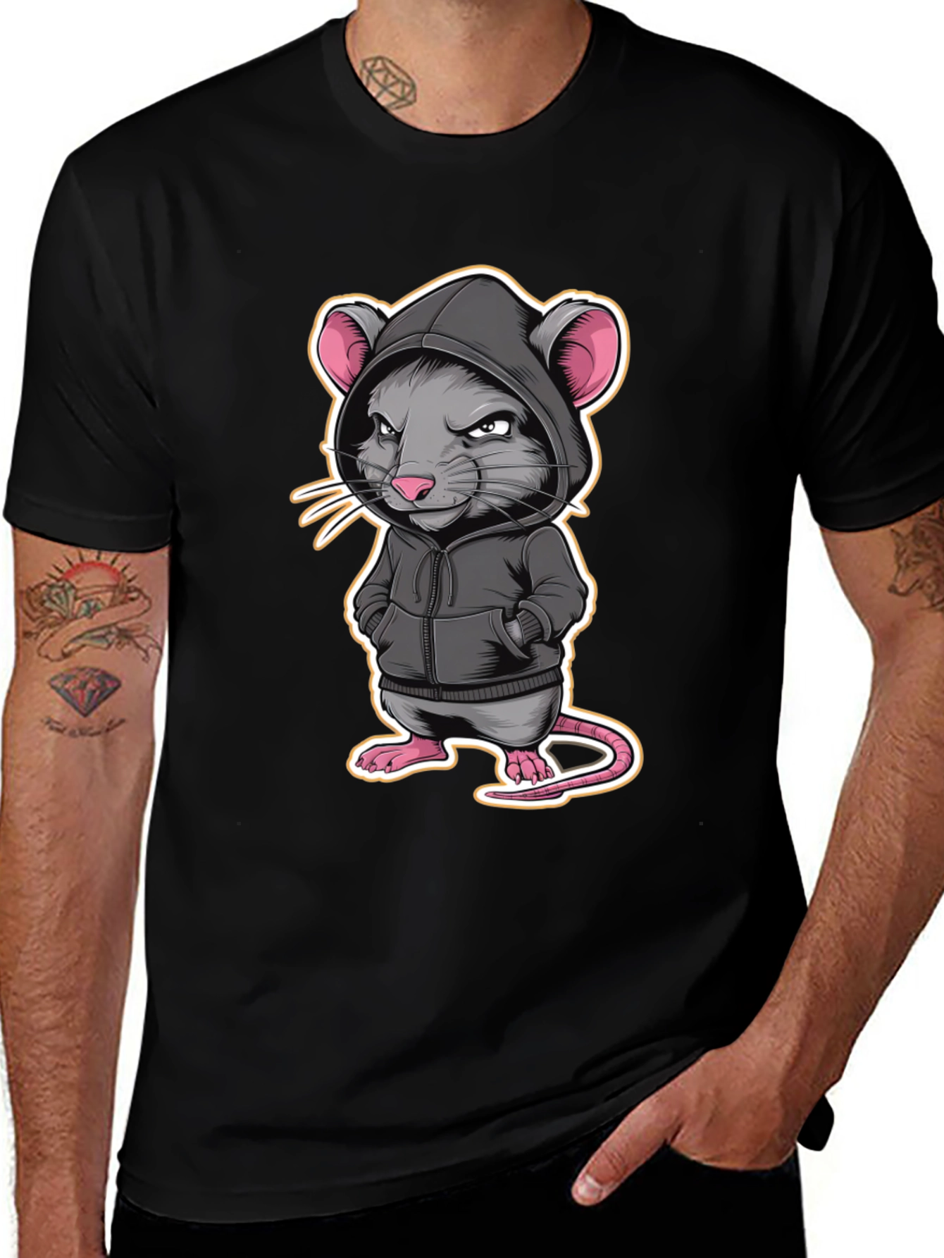 Variant 17 of Hoodie Rat Graphic T-Shirt - Edgy Streetwear