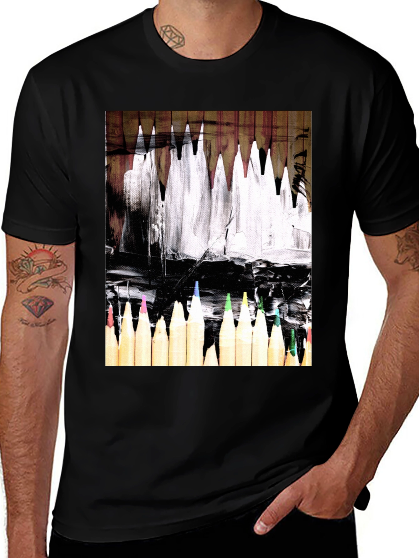 Variant 22 of Artistic Color Pencil Graphic Tee - Black