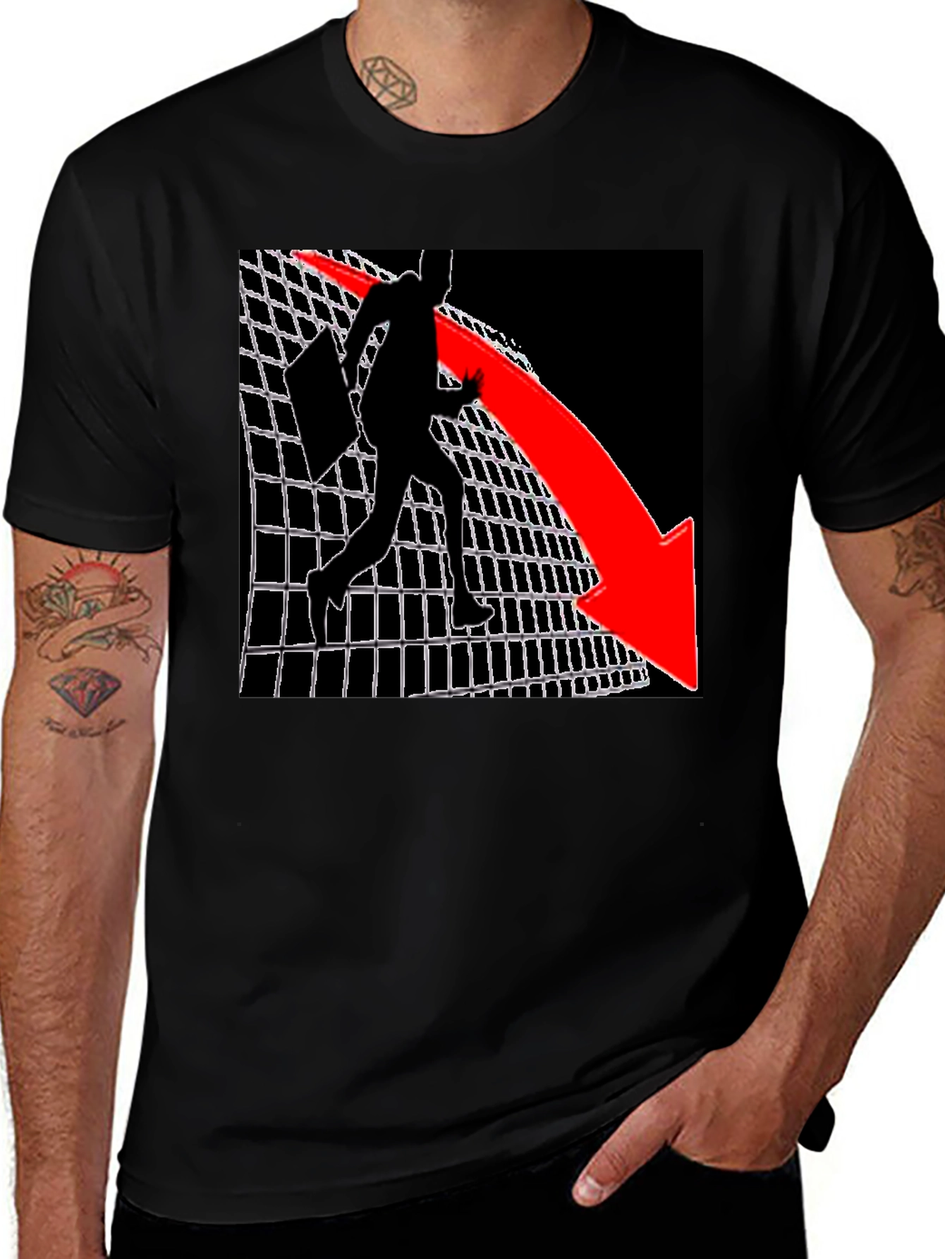 Variant 4 of Graphic Tee - Man on Grid with Red Arrow
