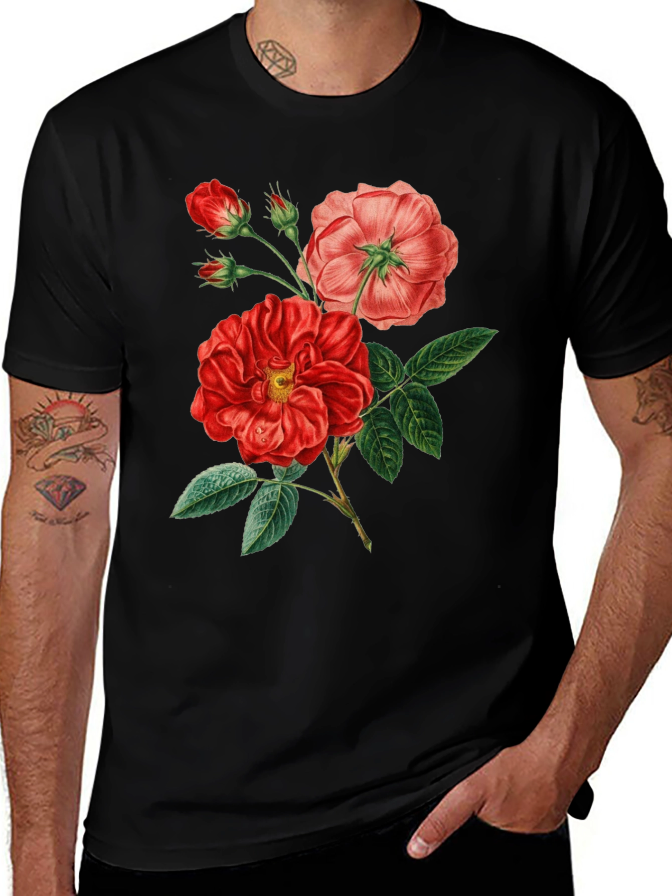 Variant 20 of Floral Graphic Tee - Vintage Rose Print