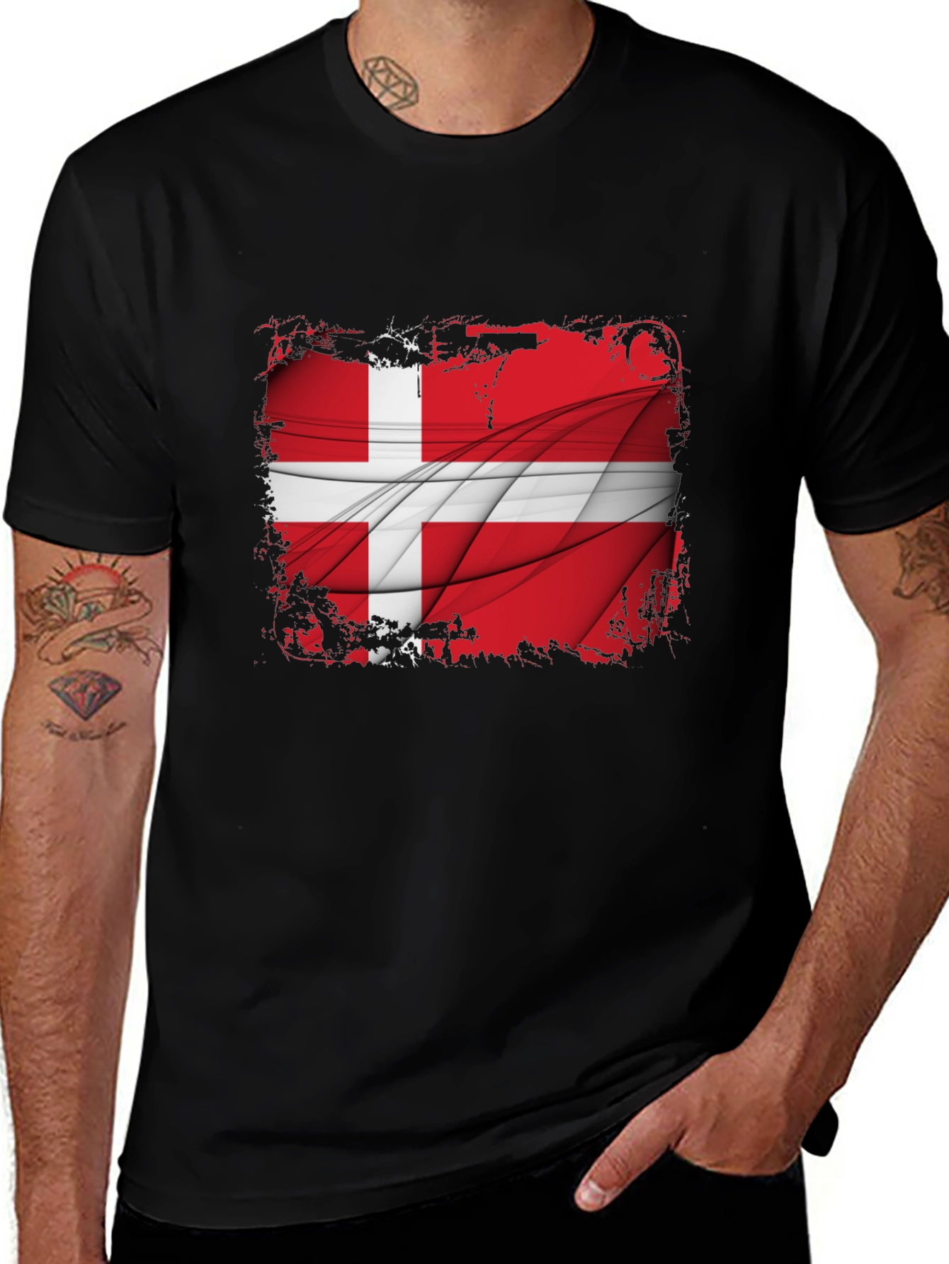 Variant 23 of Denmark Flag Graphic Tee - Mens Black T-Shirt