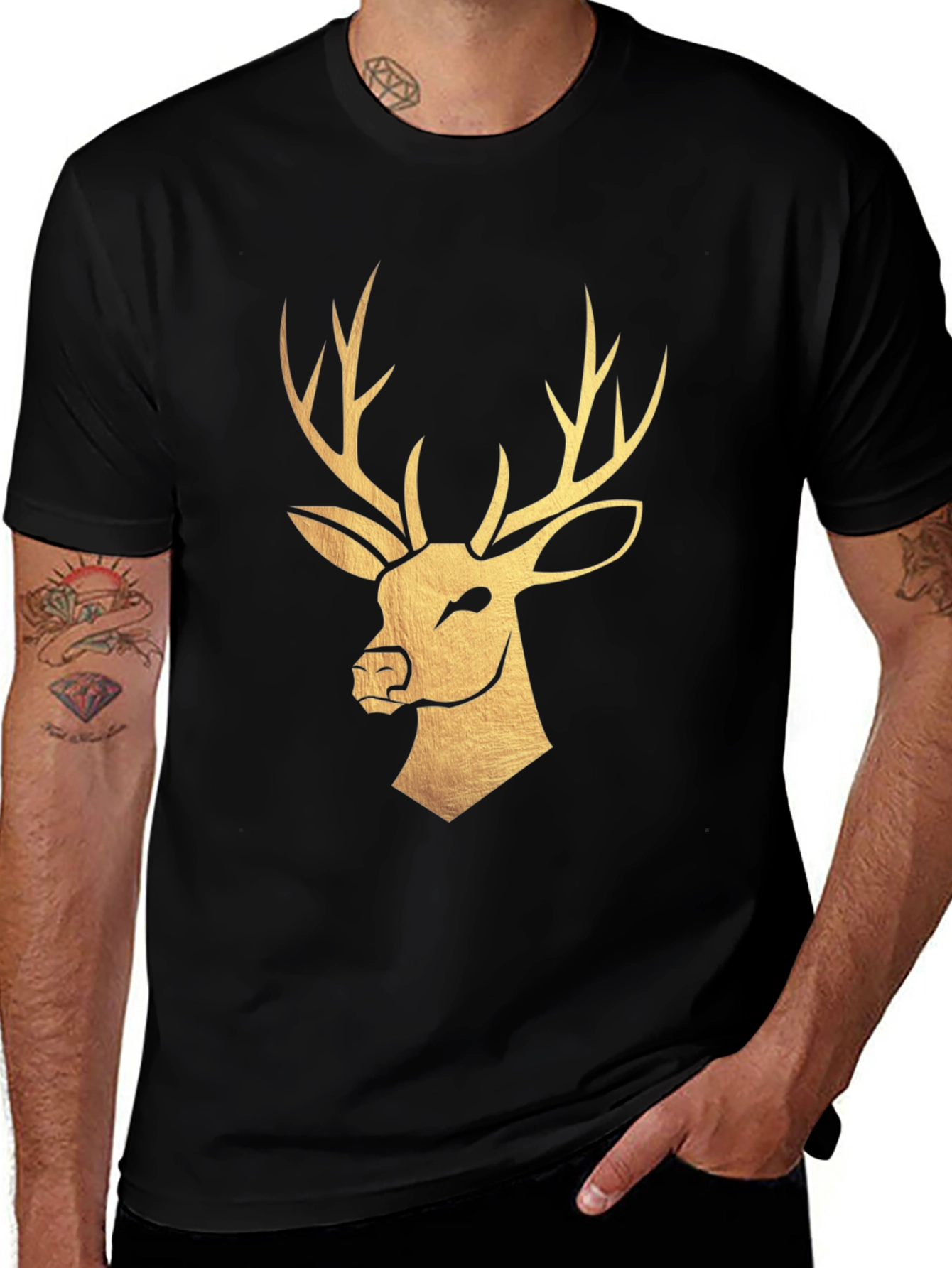 Variant 29 of Elegant Deer Graphic Tee - Black Cotton Blend