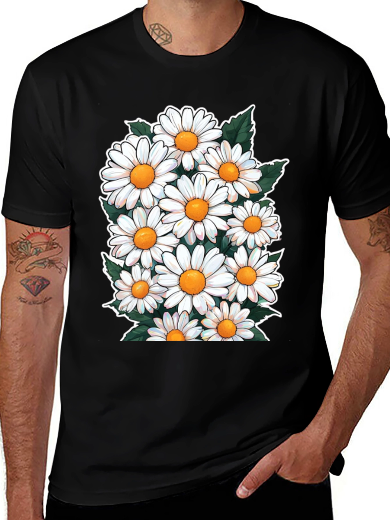 Variant 10 of Daisy Flower Graphic T-Shirt - Floral Crew Neck Tee