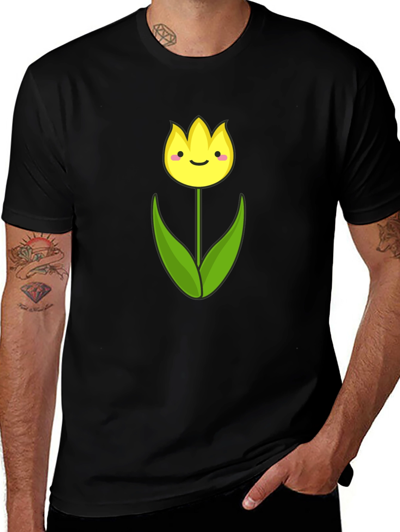 Cute Tulip Graphic Tee - Soft Cotton Black T-Shirt