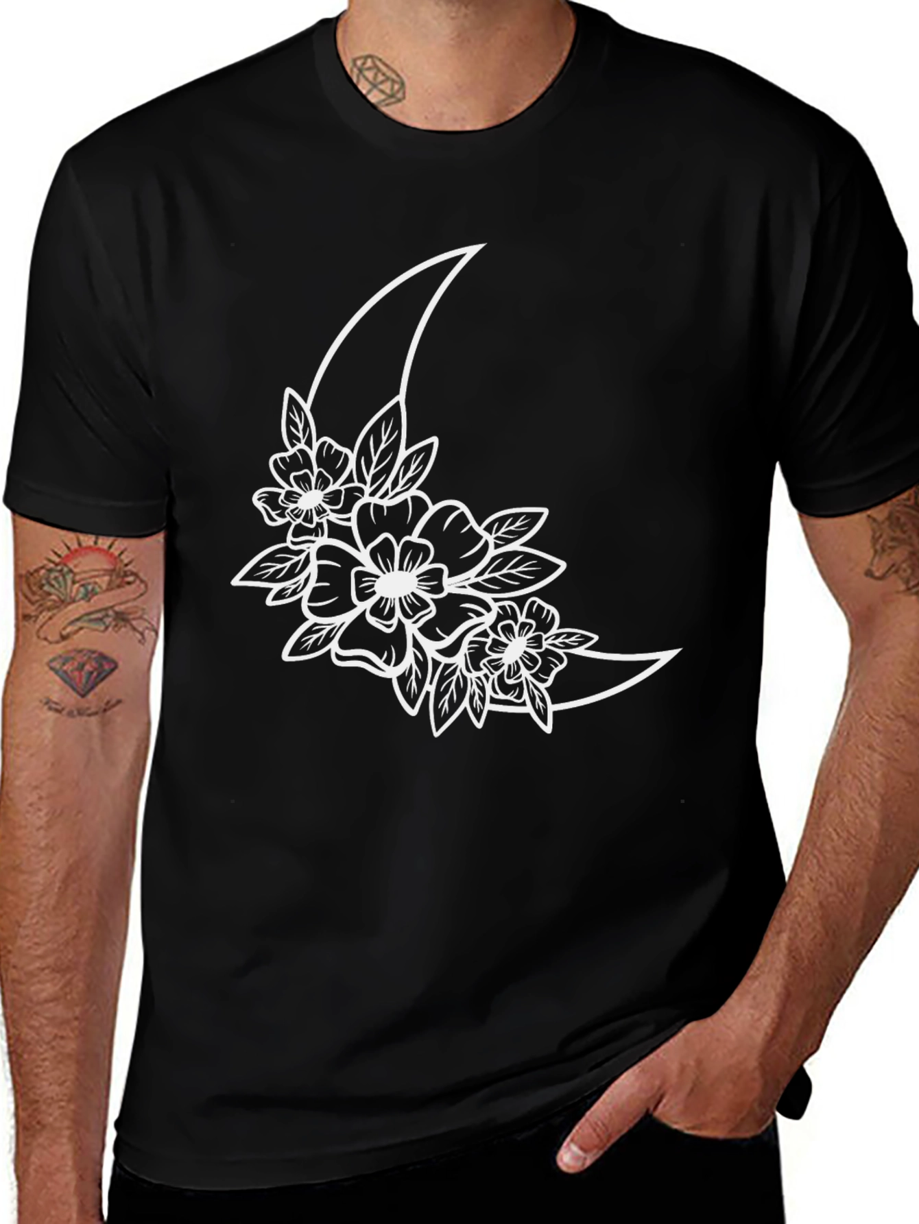 Variant 4 of Floral Moon Graphic Tee - Black Cotton T-Shirt