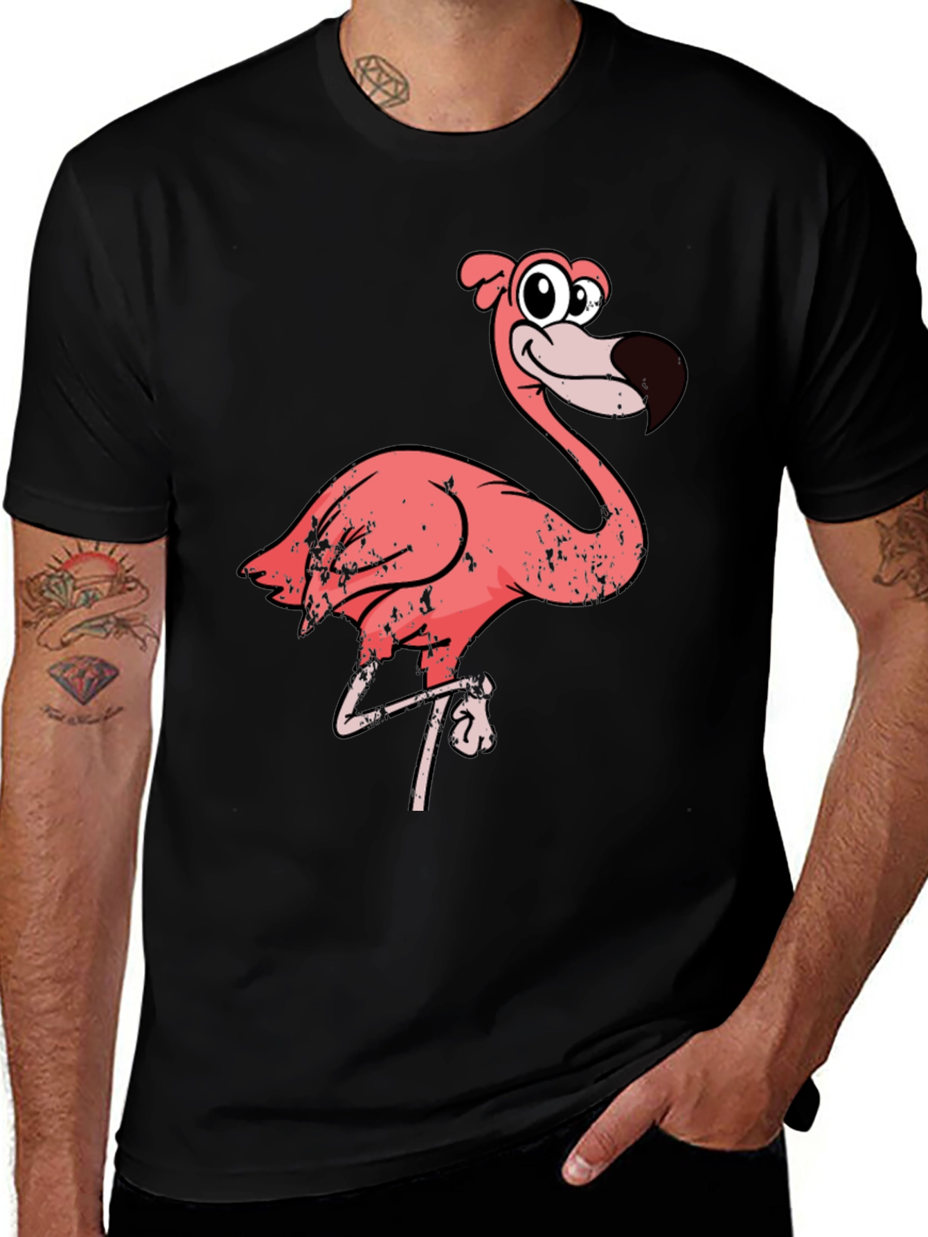 Variant 30 of Funny Flamingo Graphic Tee - Black Cotton Blend