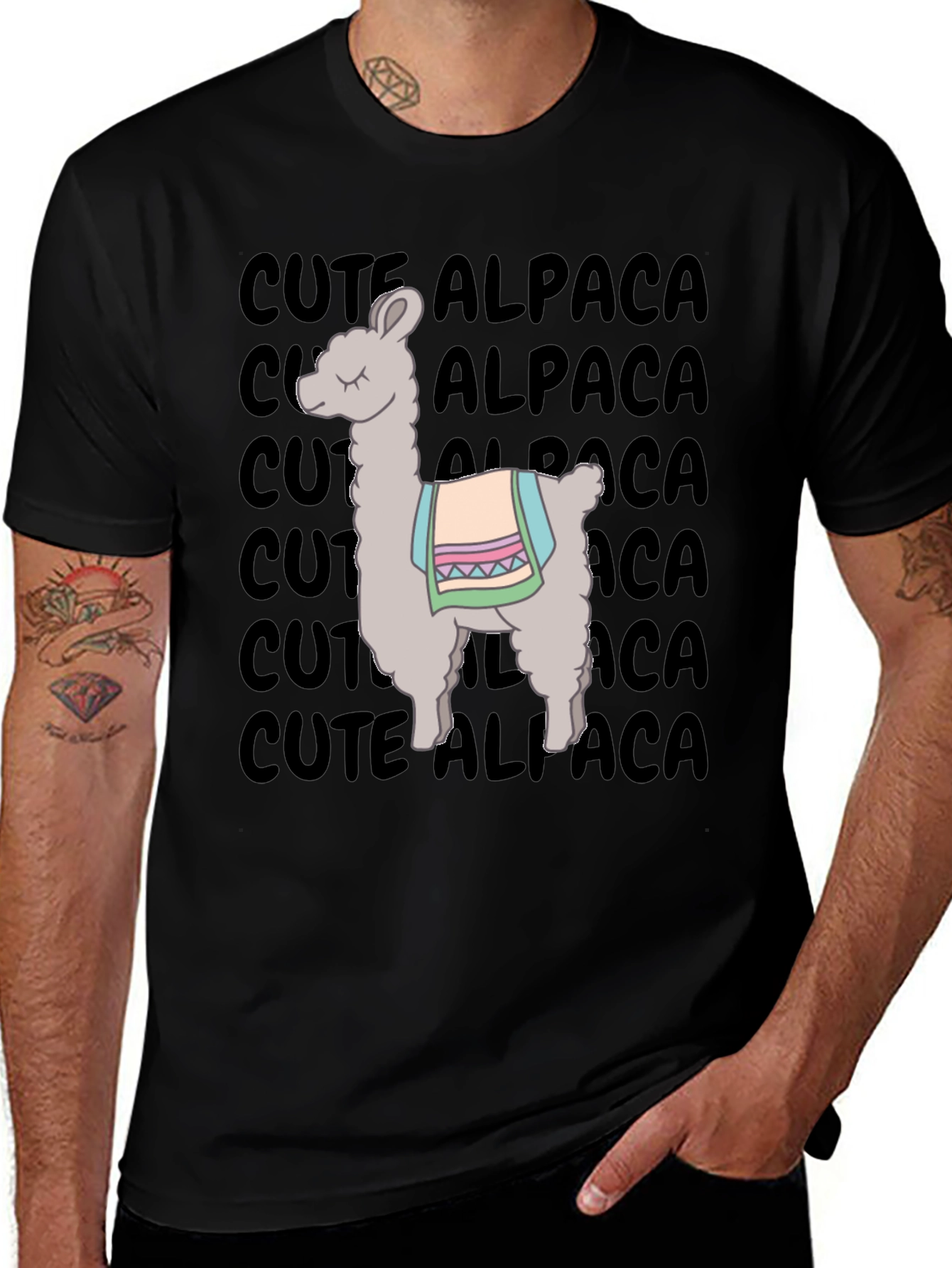 Variant 9 of Cute Alpaca Graphic T-Shirt - Unisex Black Tee