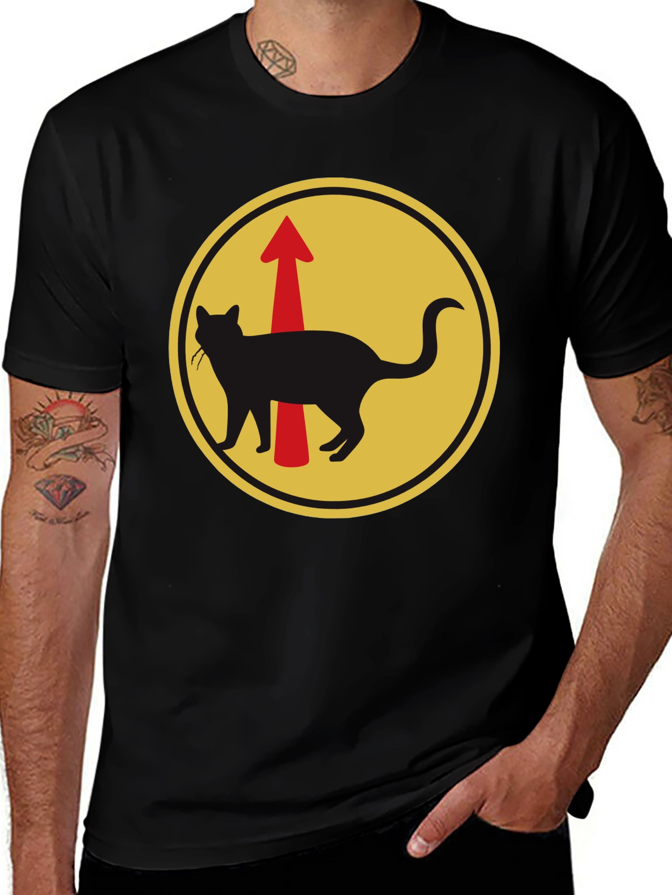 Variant 16 of Cat Arrow T-Shirt - Black, Unique Design
