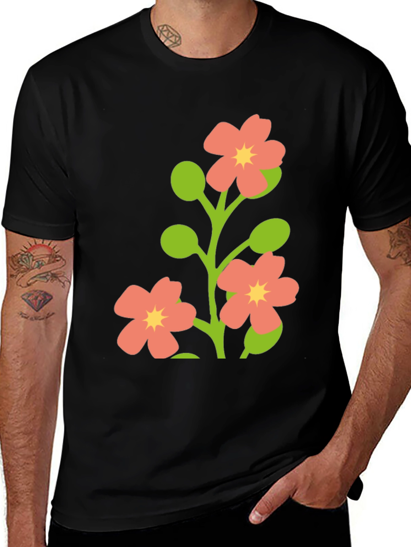 Variant 15 of Floral Print Black T-Shirt