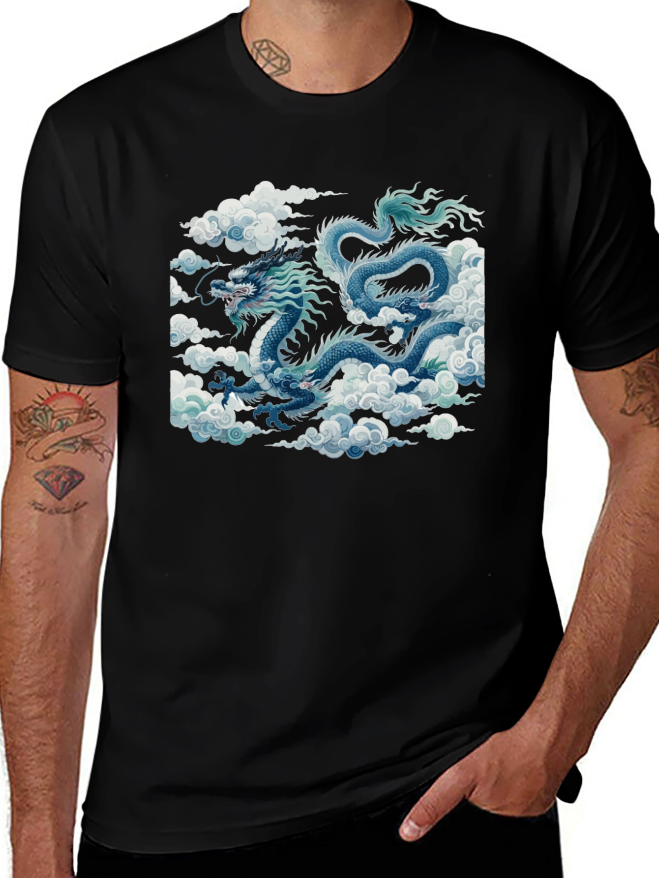 Variant 4 of Dragon in Clouds Graphic Black T-Shirt