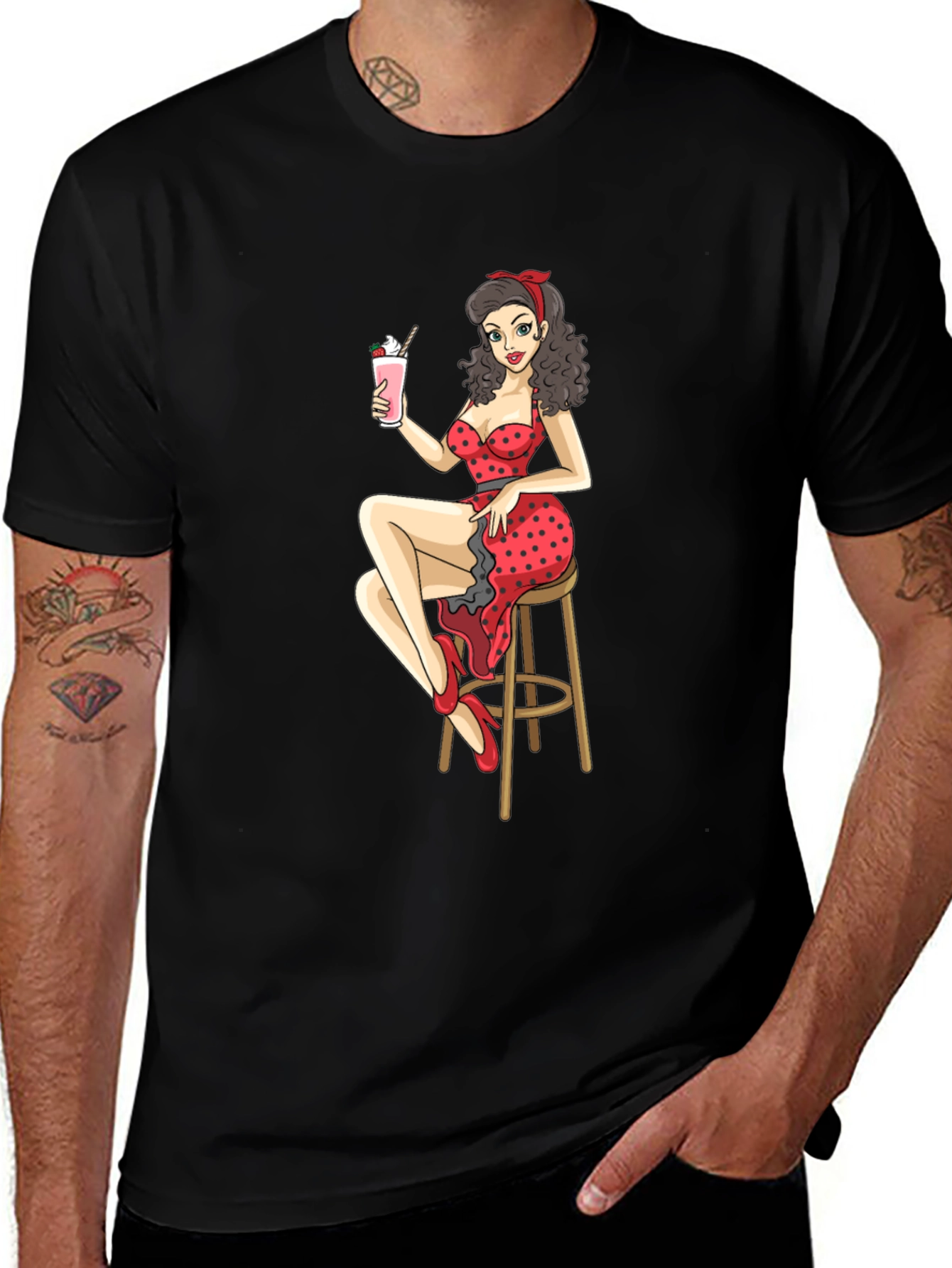 Variant 2 of Retro Pin-Up Girl Graphic Tee - Black