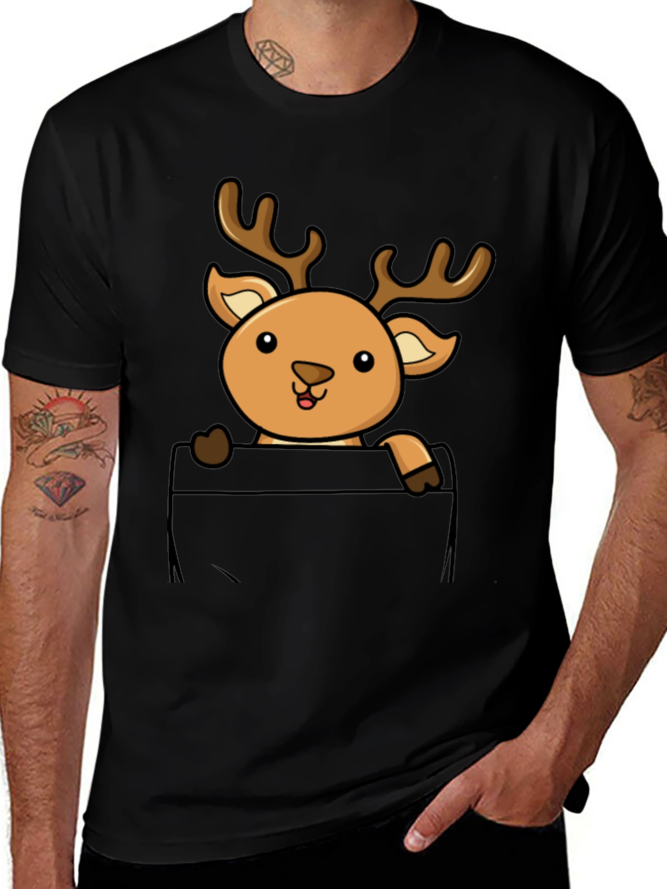 Variant 23 of Reindeer Pocket T-Shirt - Cute Holiday Tee