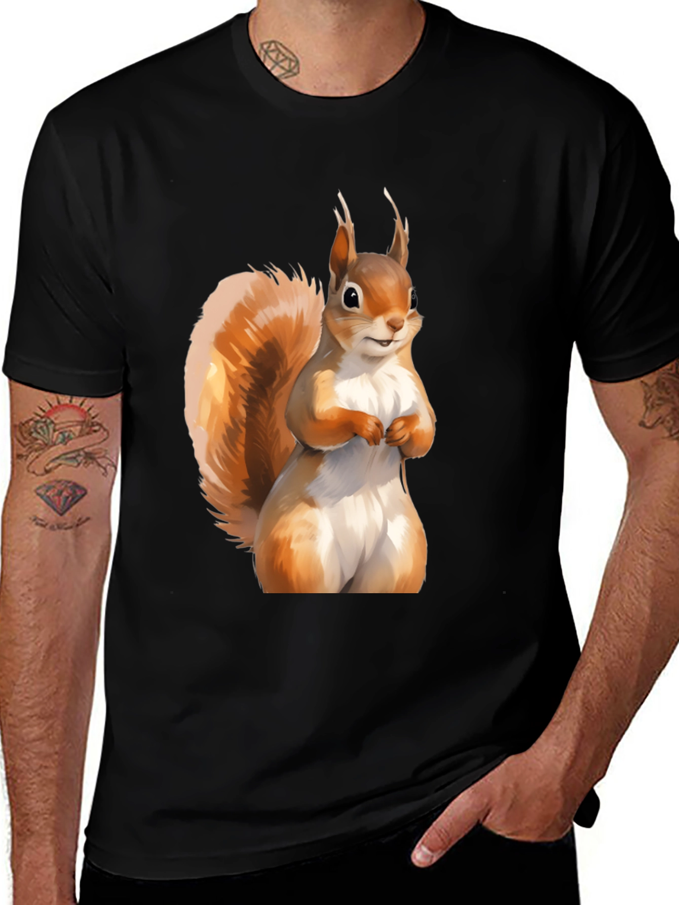 Variant 21 of Squirrel Graphic Tee - Black Cotton Casual T-Shirt