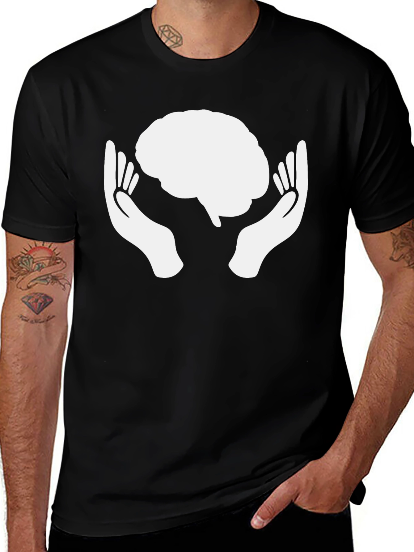 Variant 22 of Brain in Hands Graphic T-Shirt - Black