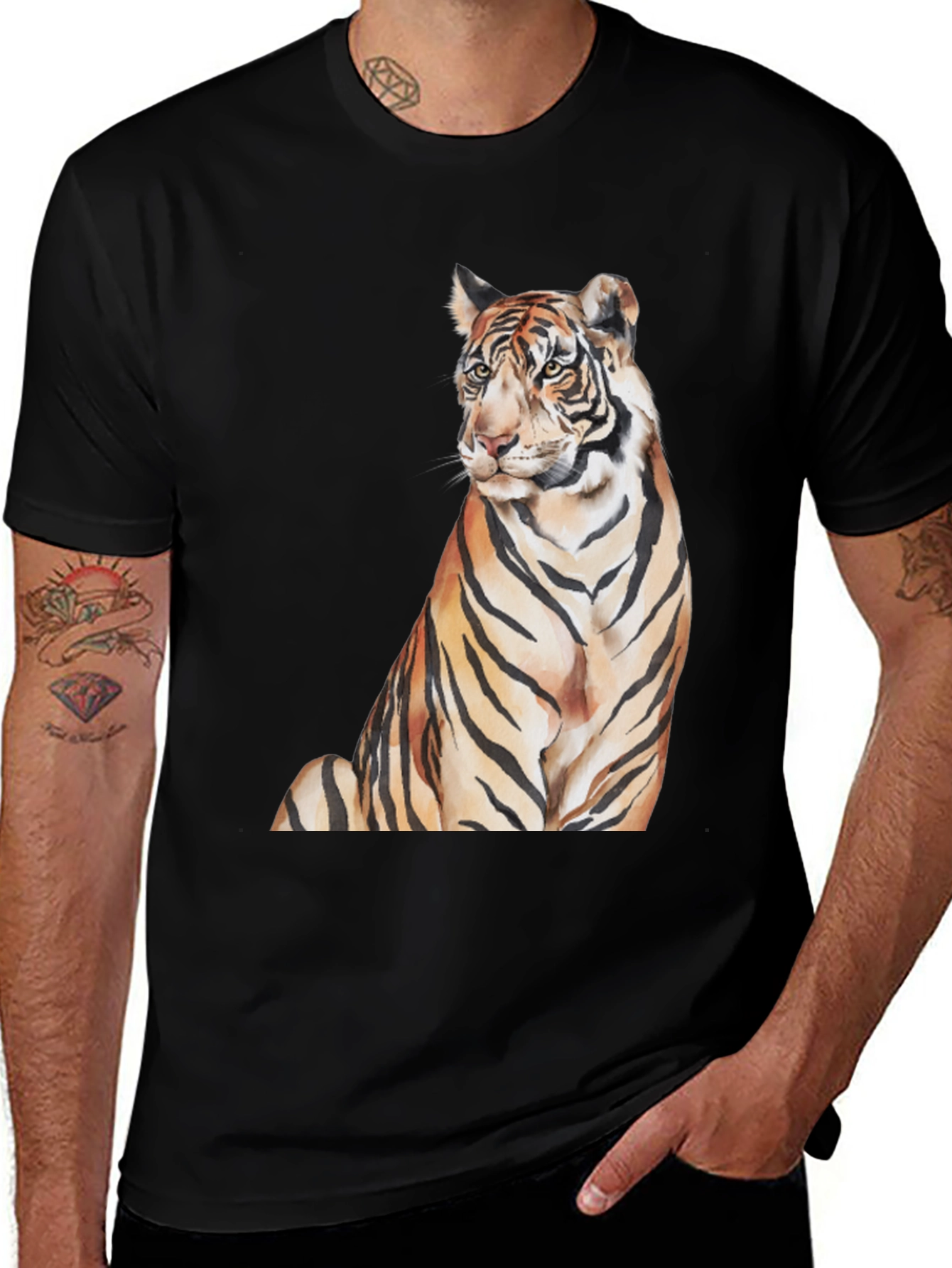 Variant 20 of Tiger Graphic Print Men's Black T-Shirt