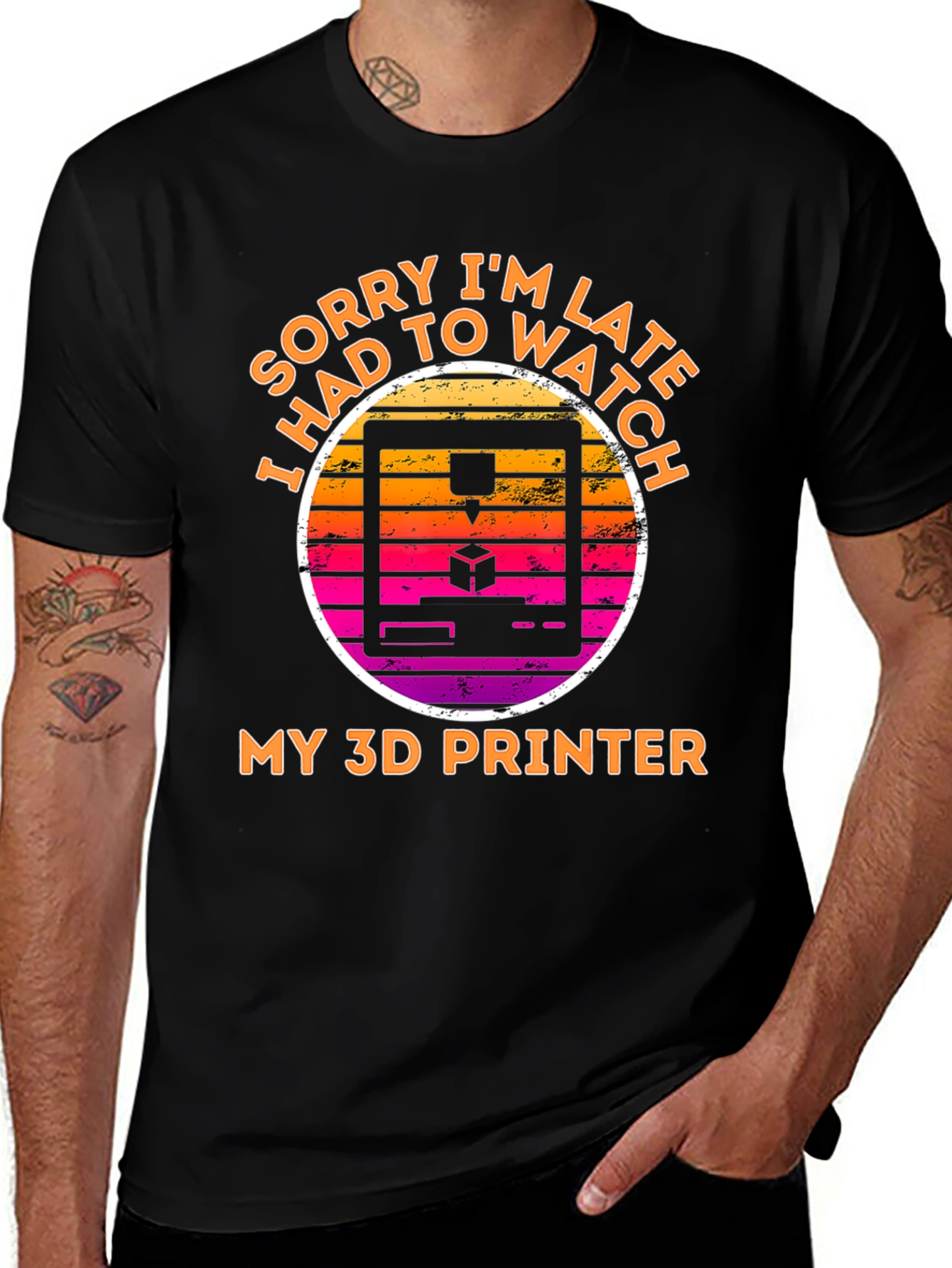 Variant 27 of Sorry I'm Late My 3D Printer Black Graphic T-Shirt