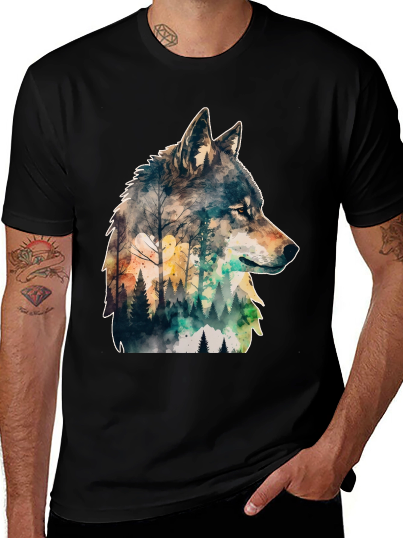 Variant 21 of Wolf Forest Watercolor Graphic Tee