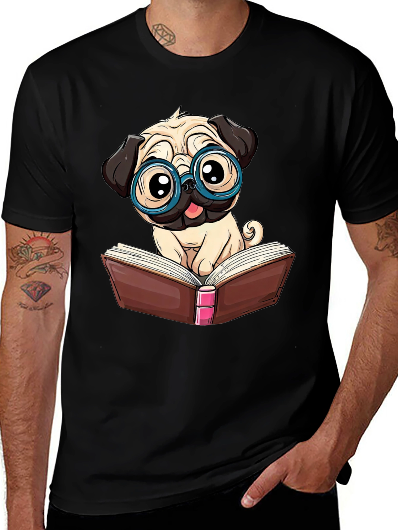 Variant 17 of Bookworm Pug Graphic Tee - Literary Dog Lover Shirt