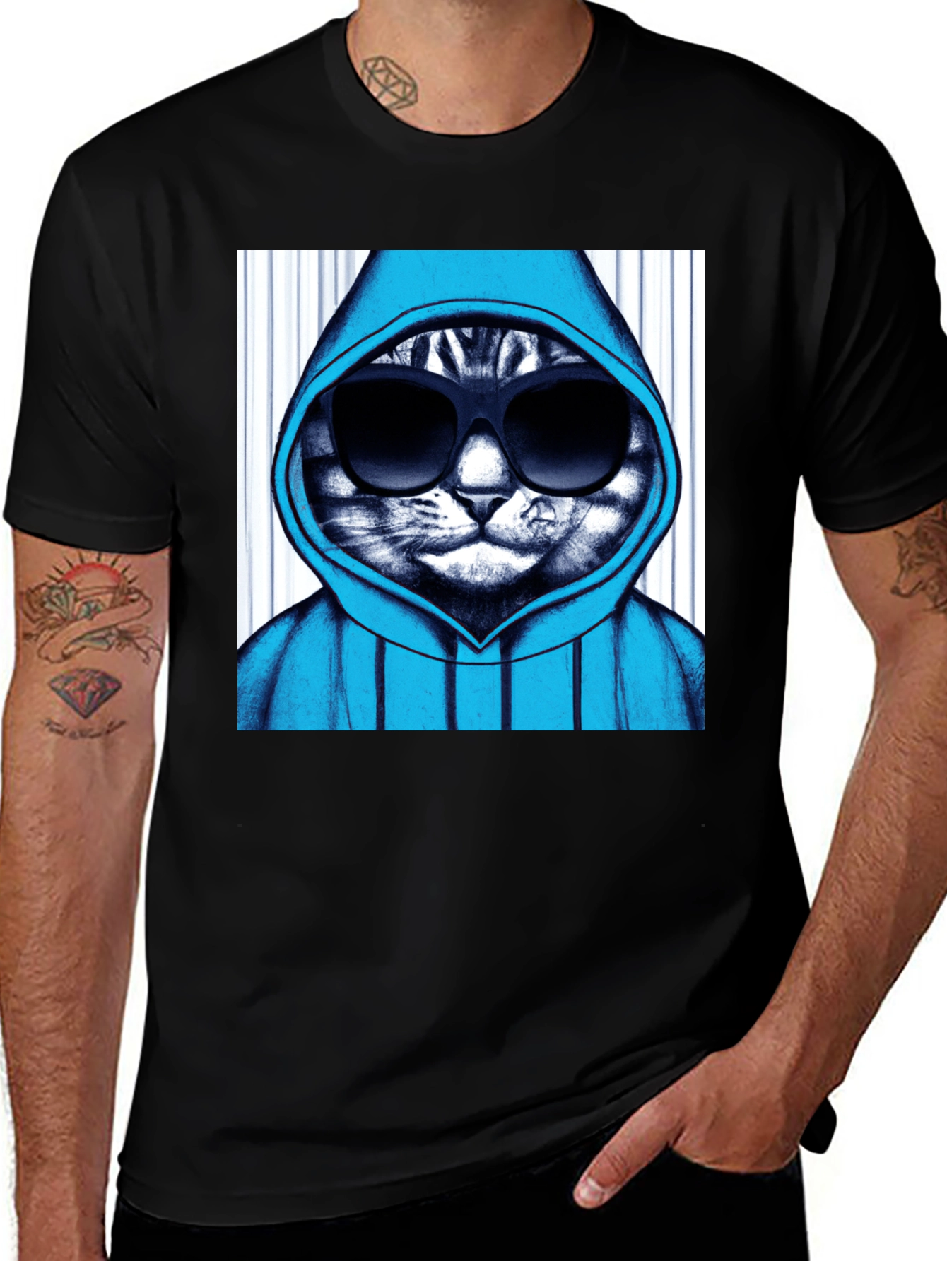 Variant 8 of Cool Cat Hoodie Graphic Tee - Black