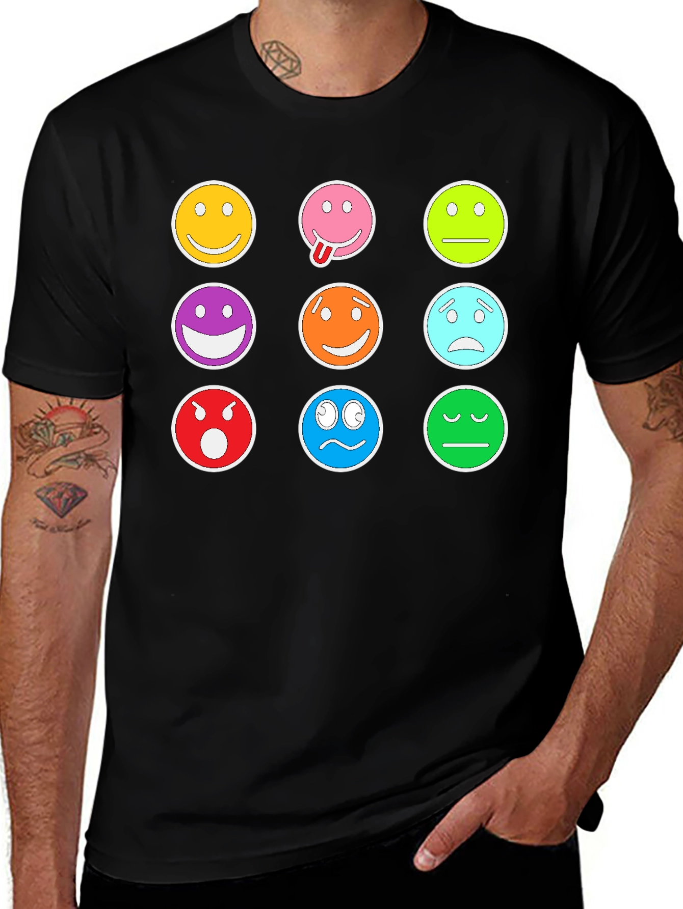 Variant 27 of Emoji Expression T-Shirt - Black Cotton Blend