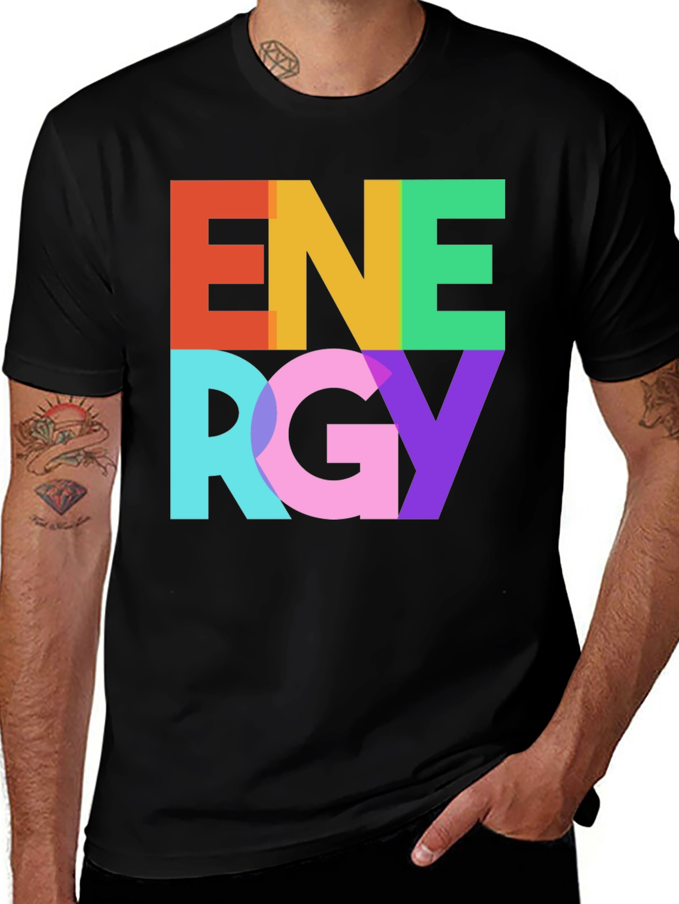 Variant 18 of Colorful Energy Graphic Tee - Men's Black T-Shirt