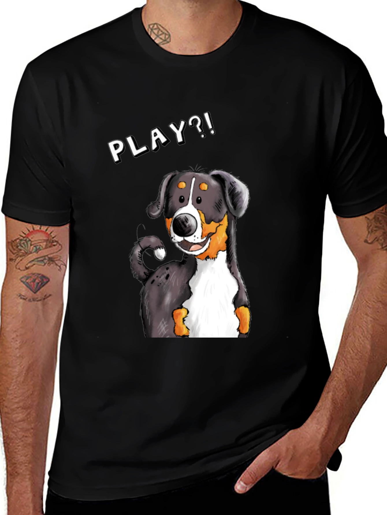 Playful Dog Graphic Tee - Black
