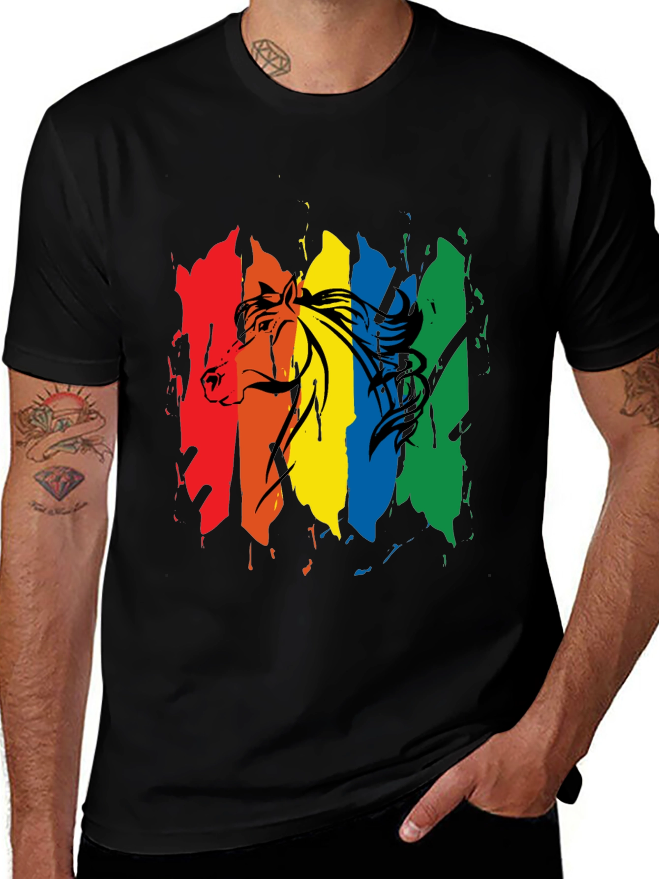 Variant 28 of Rainbow Horse T-Shirt - Black Tee