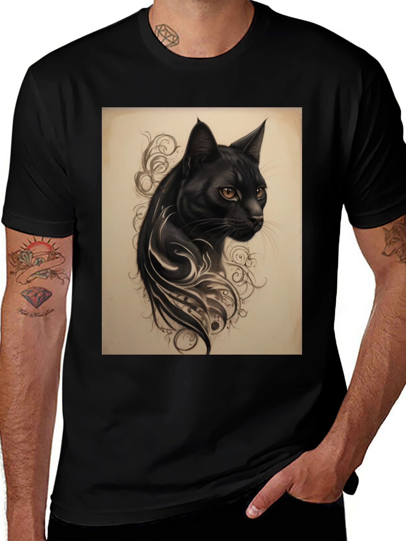 Variant 21 of Black Cat Tattoo Graphic Tee - Men's