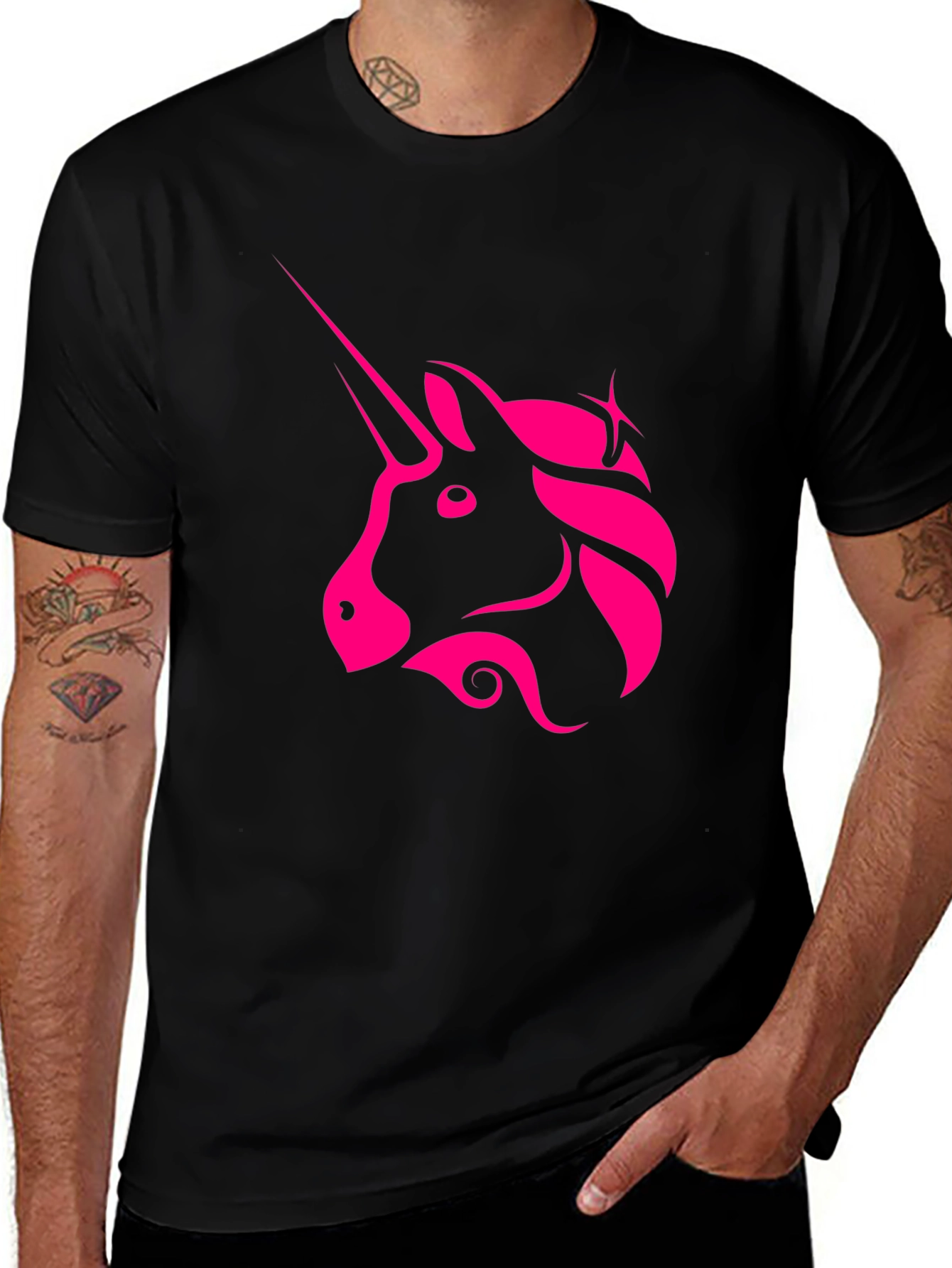 Variant 10 of Unicorn Graphic Tee - Black Cotton Shirt