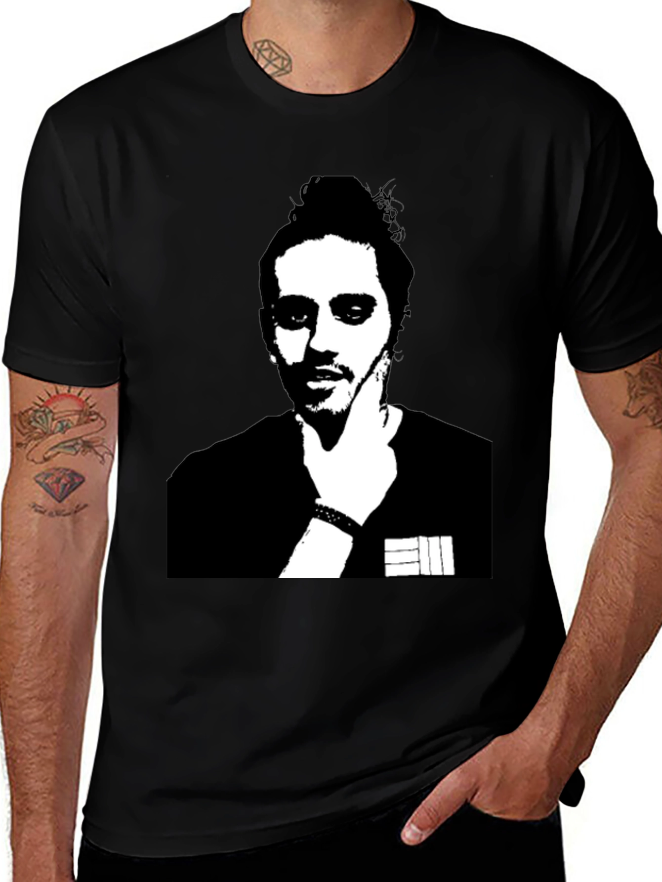 Variant 18 of Black T-shirt with Man's Portrait Graphic