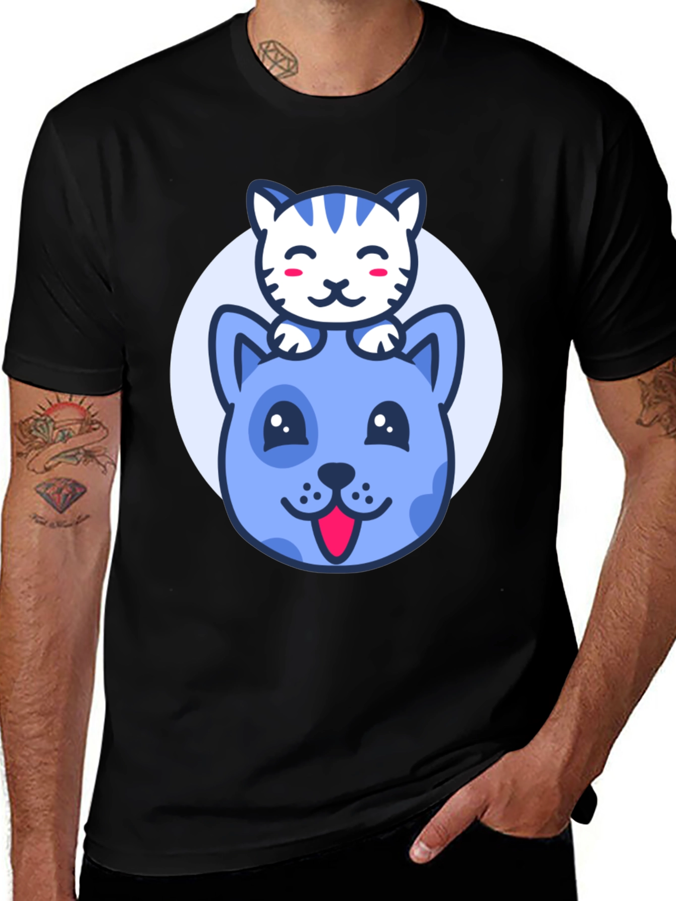 Variant 29 of Cute Cartoon Cat & Dog Graphic T-Shirt