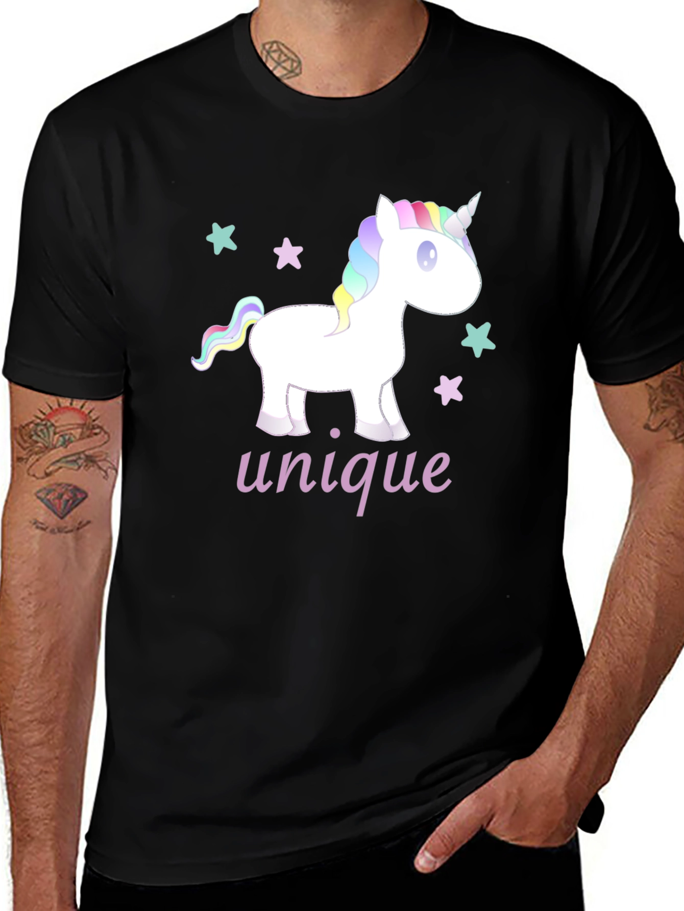 Variant 30 of Unique Unicorn T-Shirt - Black Cotton Tee
