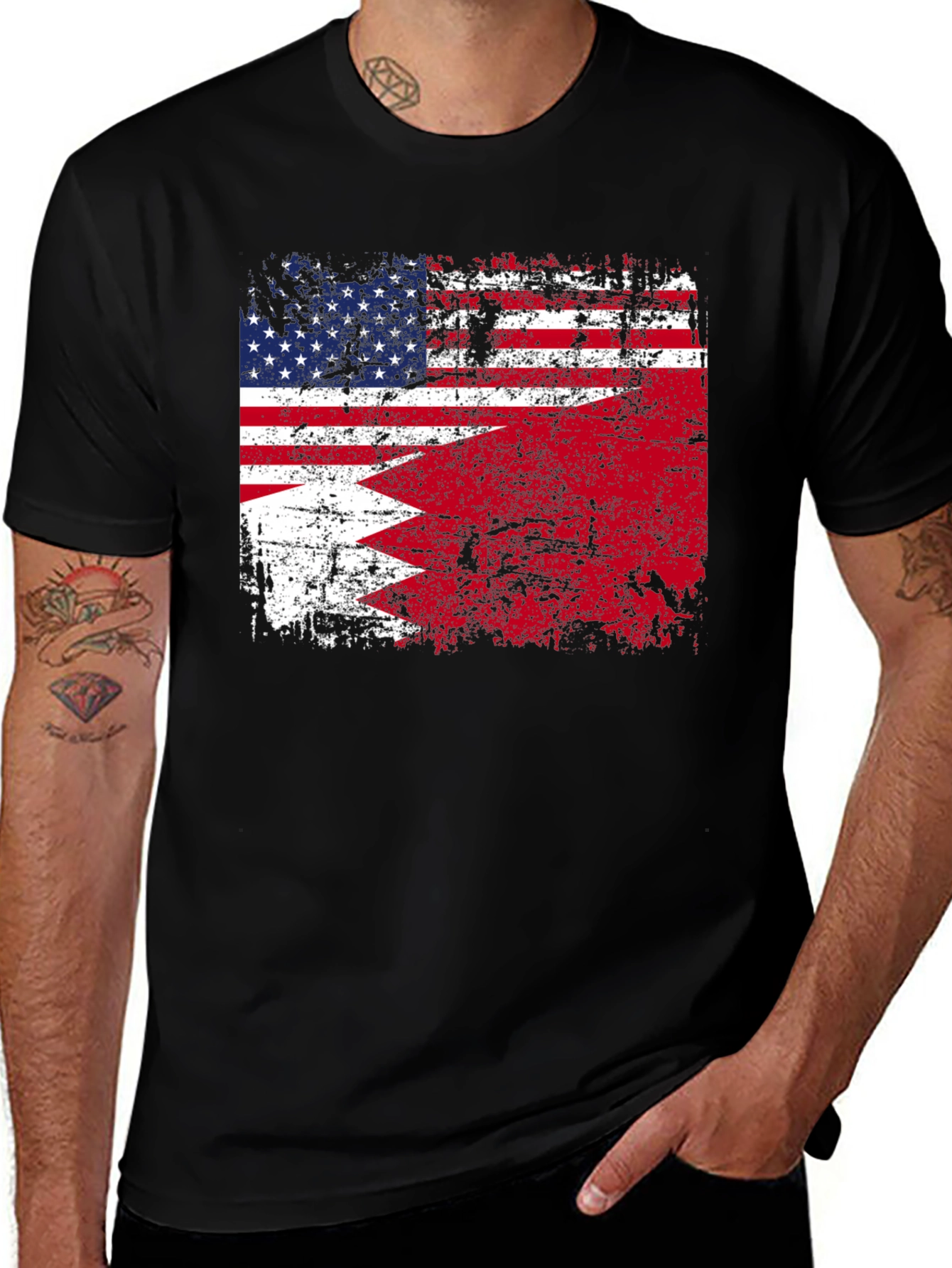 Variant 30 of USA Bahrain Flag Graphic T-Shirt