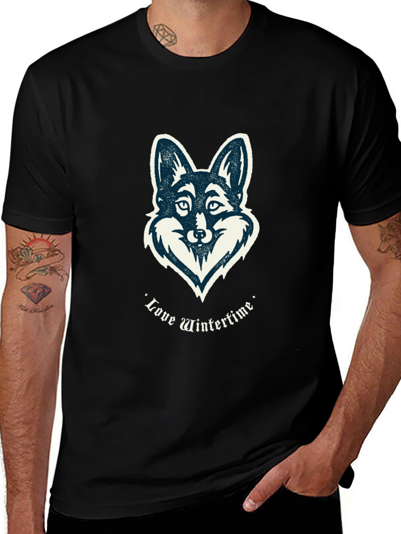 Variant 8 of Love Wintertime Fox Graphic T-Shirt - Black
