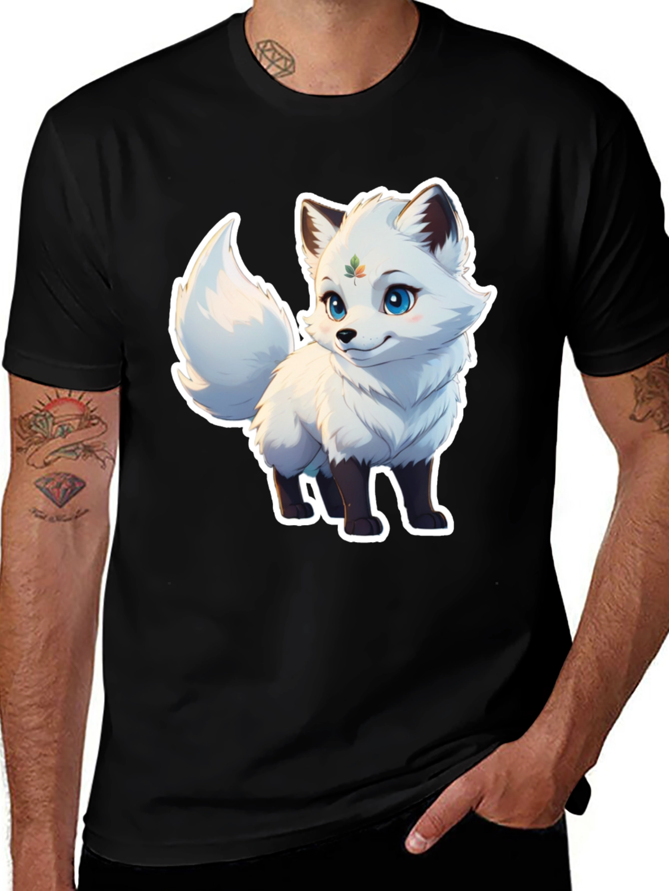 Black Cute Fox Graphic Tee - Black Unisex T-Shirt main image