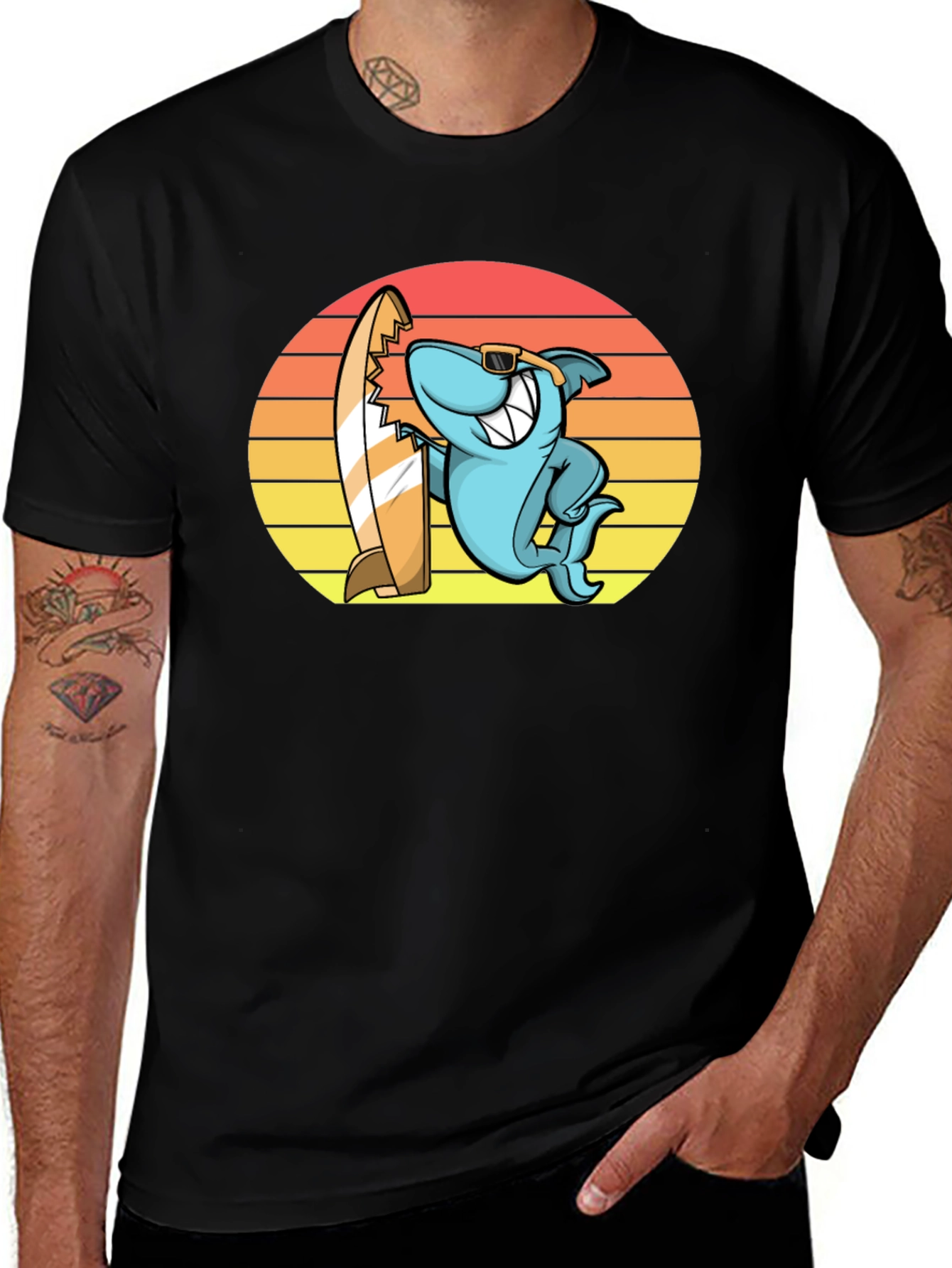 Variant 28 of Cool Shark Surfer Graphic Tee - Black T-Shirt