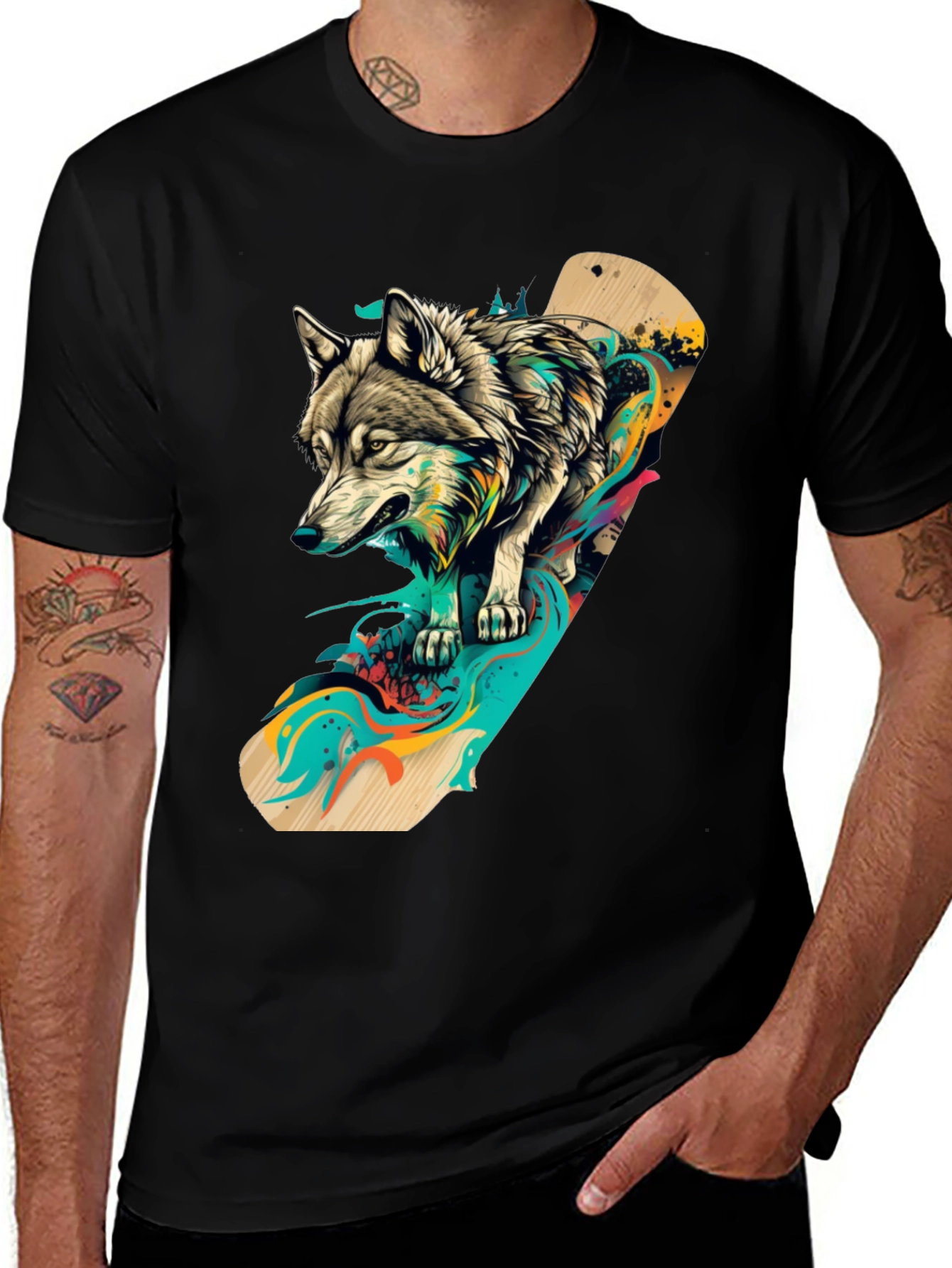 Variant 12 of Wolf Skateboard Graphic Tee - Cool Urban Style