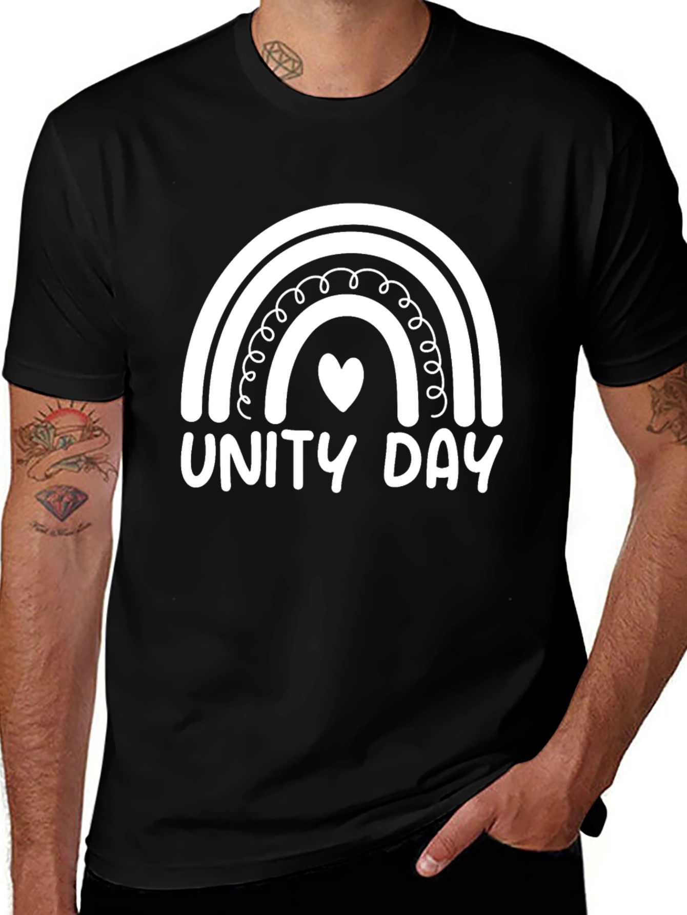 Unity Day Rainbow Heart Graphic Tee - Black