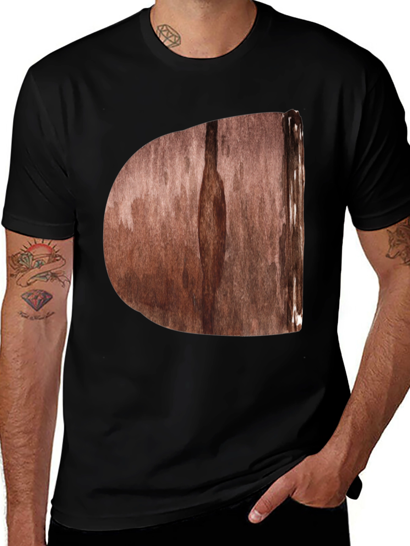 Variant 5 of Rustic Wood Grain Graphic Tee - Black Cotton Blend