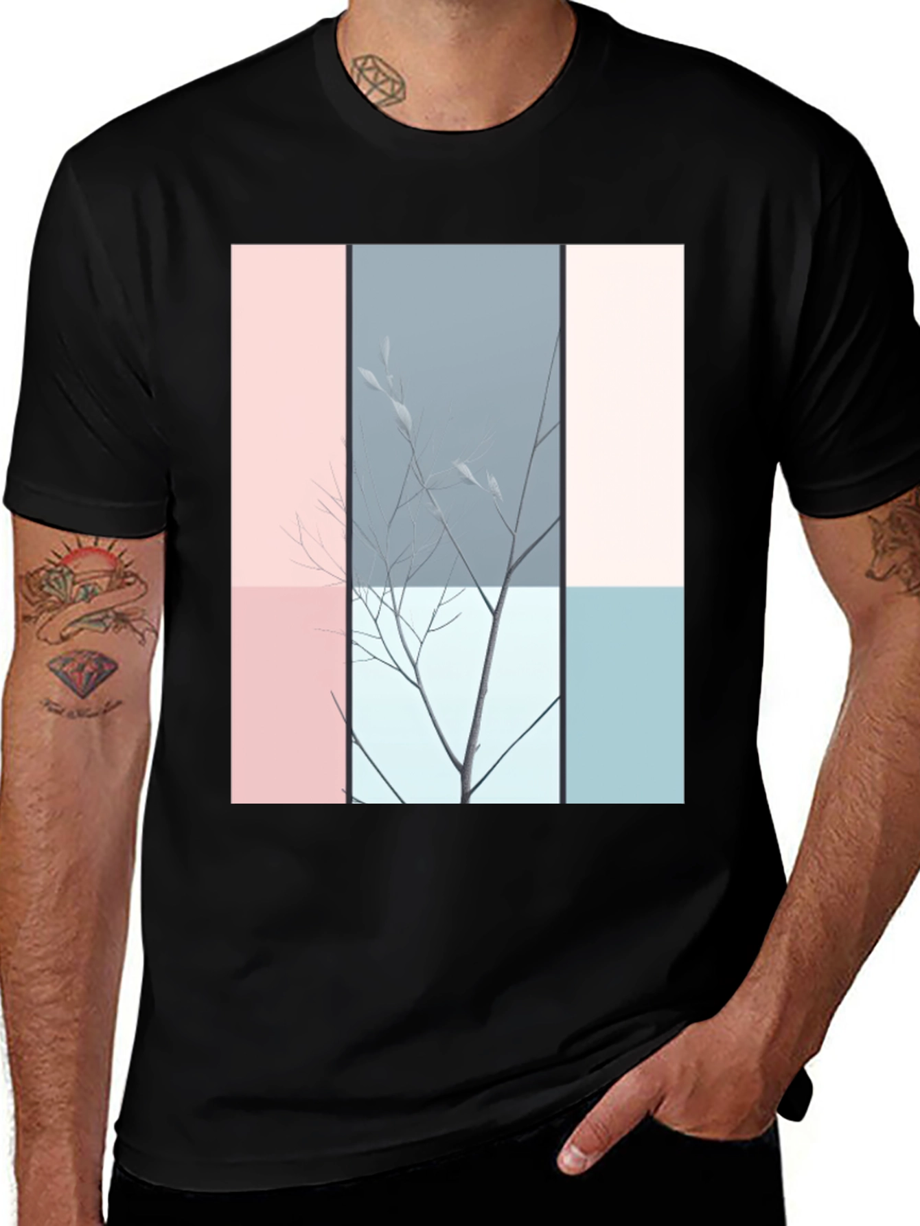 Black Abstract Nature Graphic T-Shirt - Modern Art Tee main image