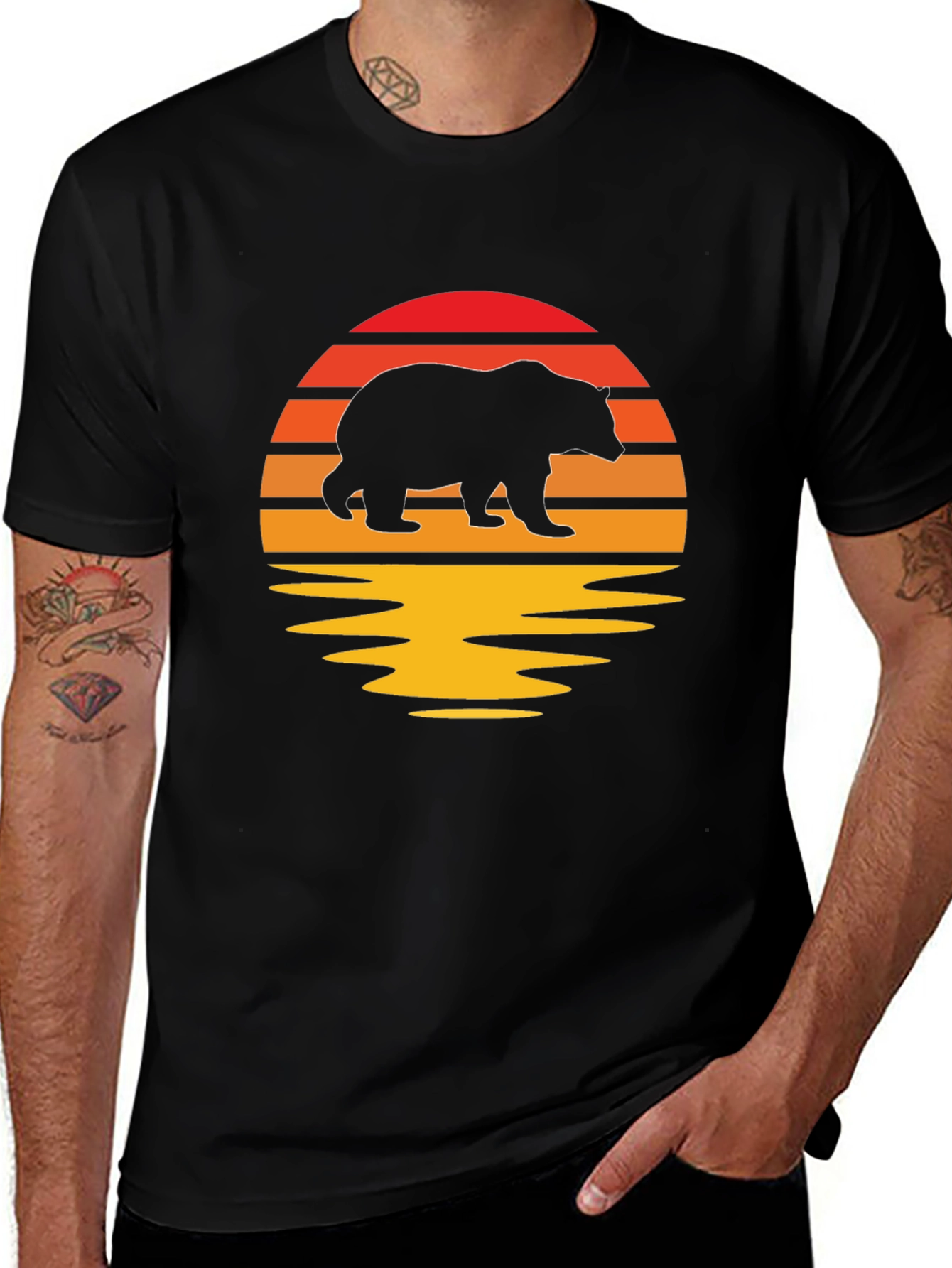 Bear Sunset Graphic T-Shirt - Black