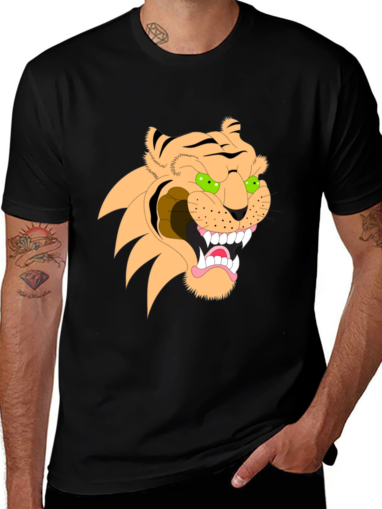 Variant 18 of Black T-Shirt with Fierce Tiger Graphic