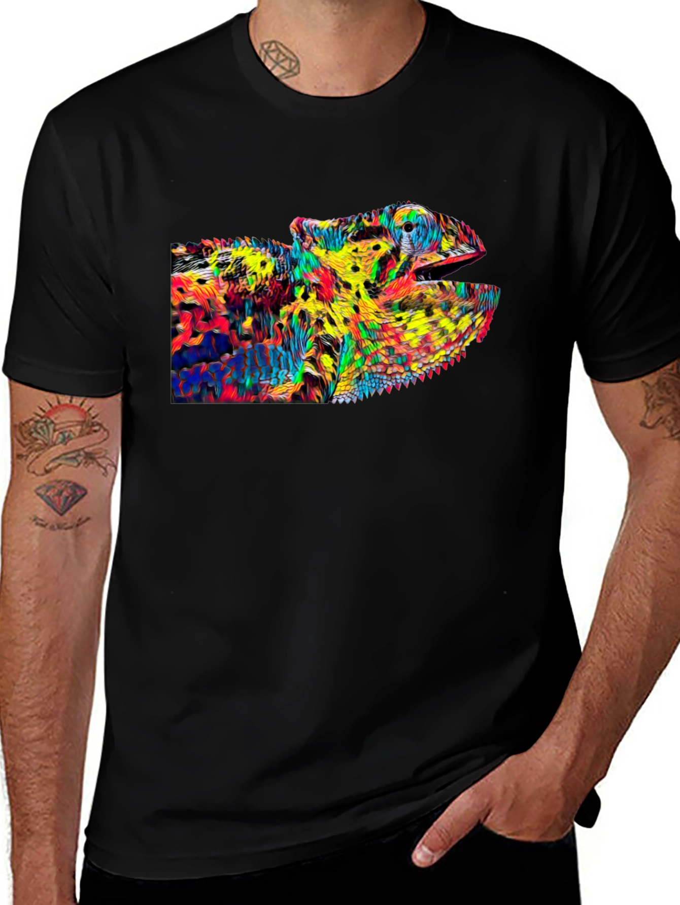 Variant 18 of Psychedelic Chameleon Graphic T-Shirt - Black
