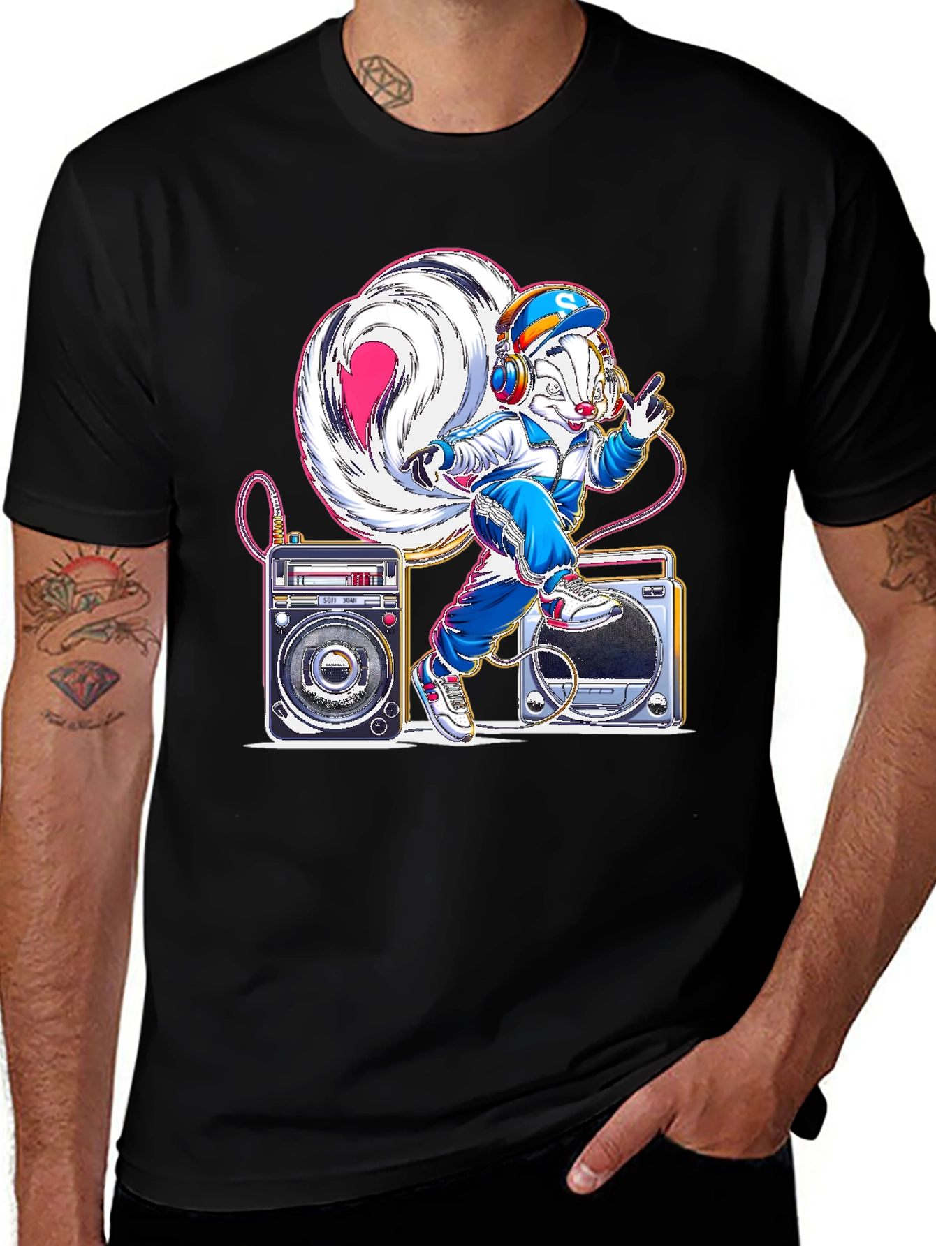 Variant 4 of Retro Skunk DJ Graphic T-Shirt