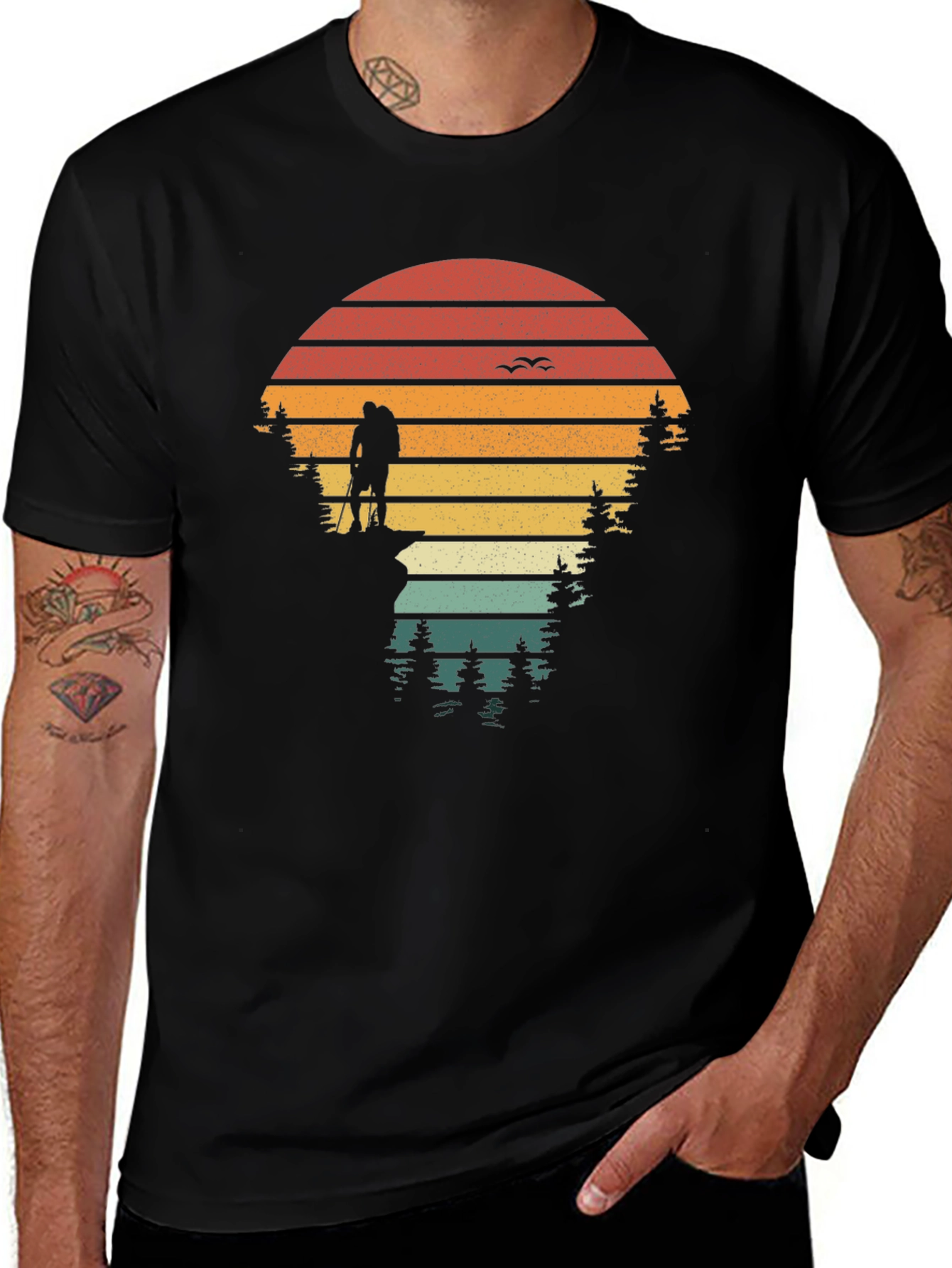 Variant 2 of Nature Hiker Graphic Tee - Retro Sunset Design