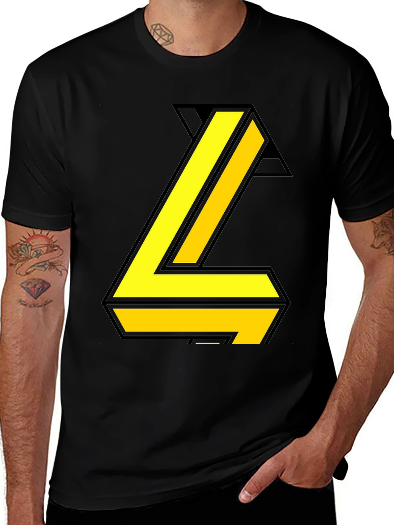 Variant 24 of Bold Yellow Letter Graphic Black Tee