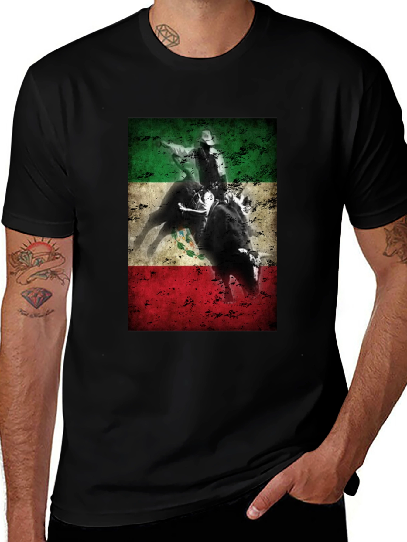 Variant 2 of Mexican Flag Rodeo Bull Rider Graphic T-Shirt